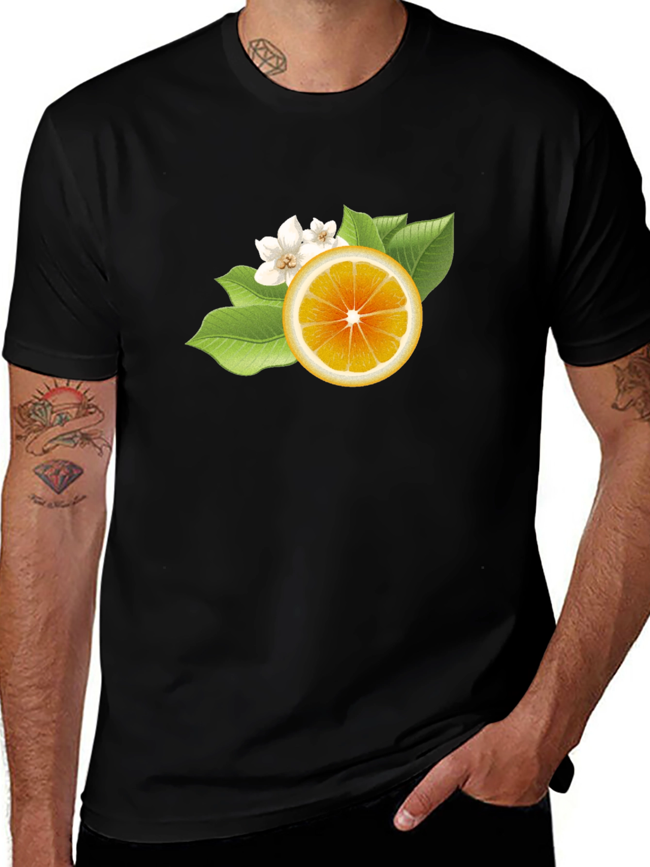 Citrus Blossom Graphic Tee - Sleek Black Cotton