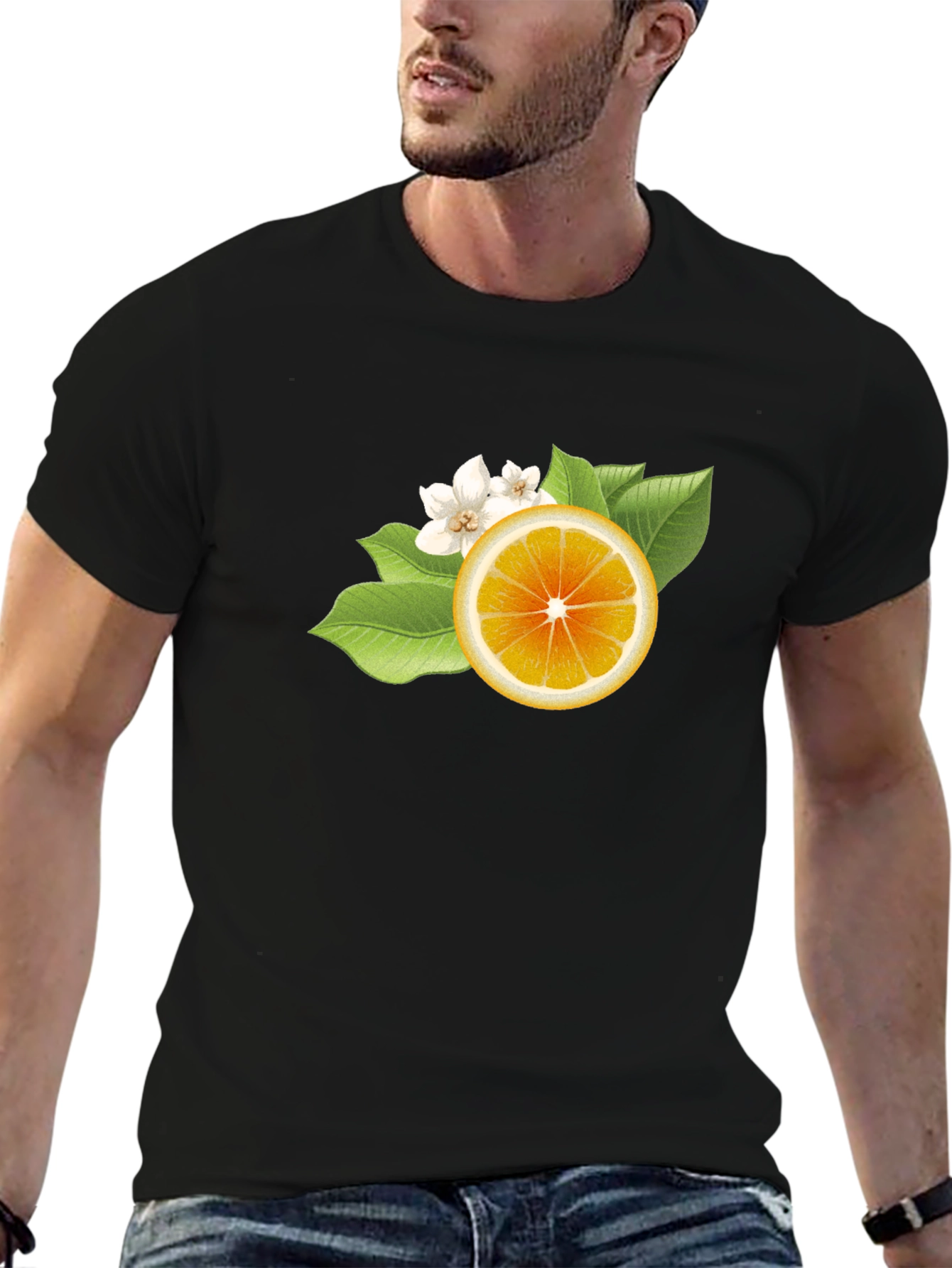 Citrus Blossom Graphic Tee - Sleek Black Cotton