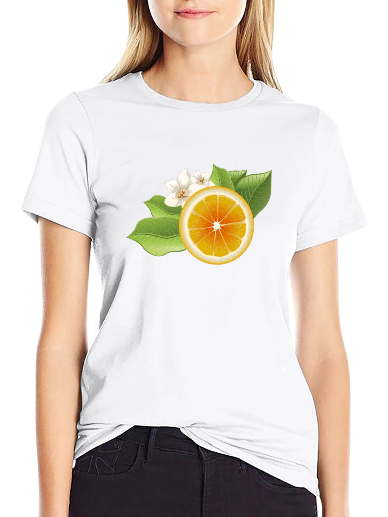 Citrus Blossom Graphic Tee - Sleek Black Cotton