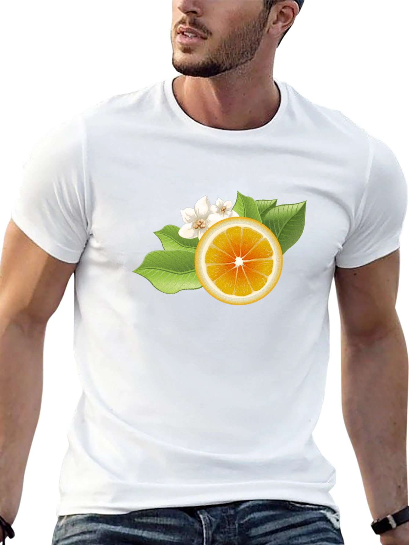 Citrus Blossom Graphic Tee - Sleek Black Cotton