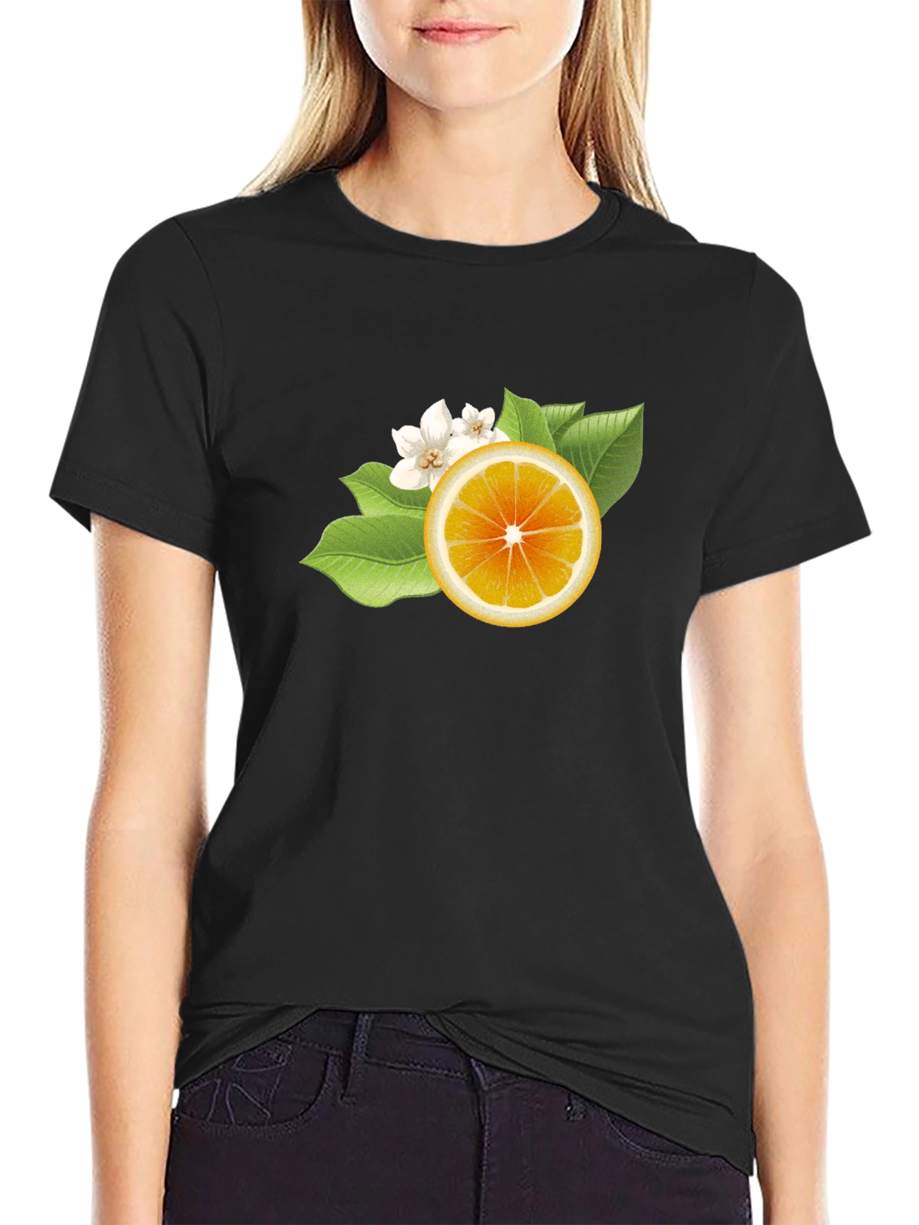 Citrus Blossom Graphic Tee - Sleek Black Cotton