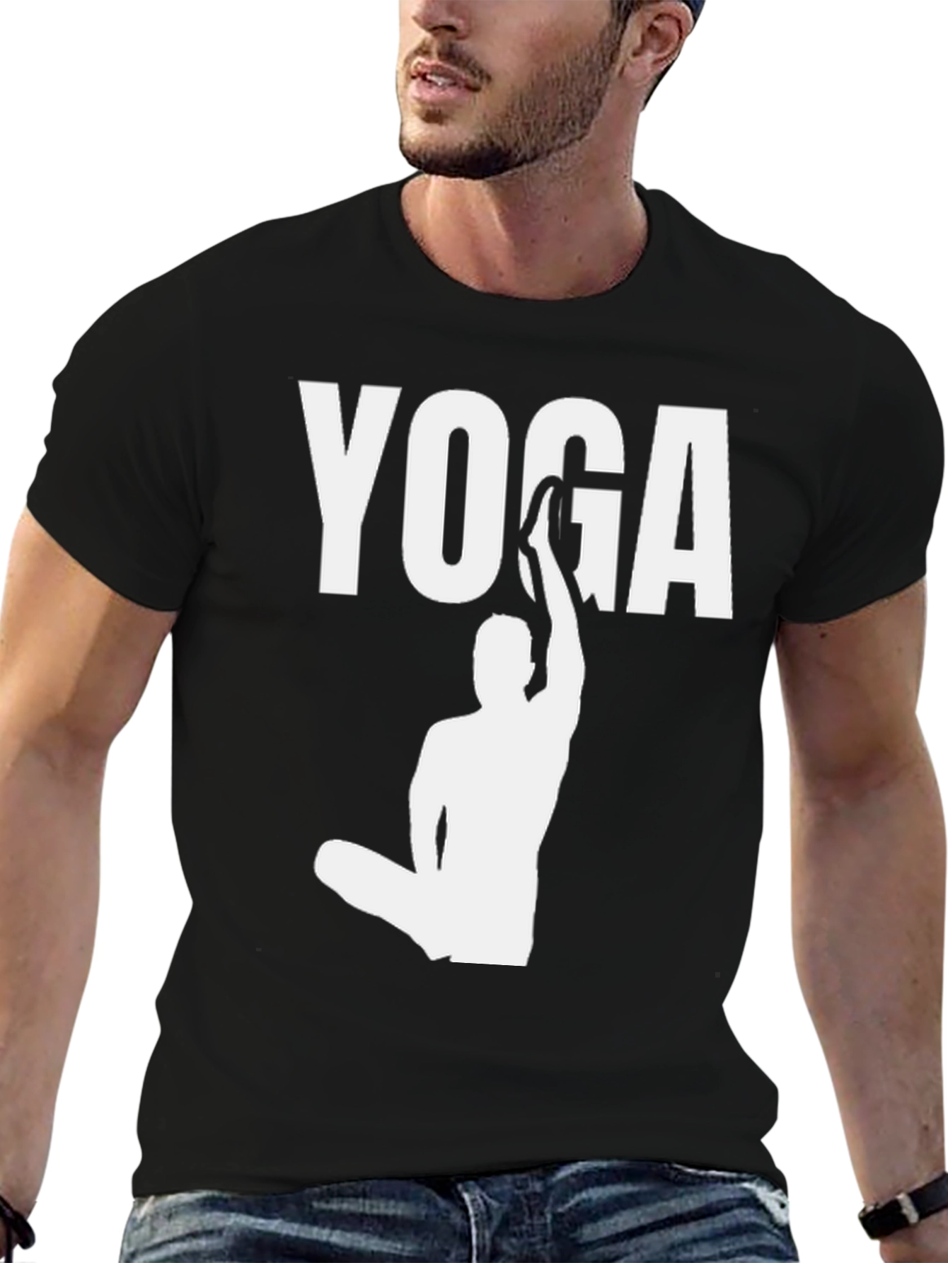 Yoga Pose Graphic Tee - Mens Black Cotton T-Shirt