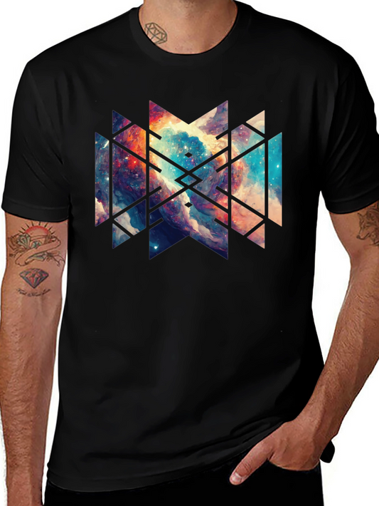 Geometric Galaxy Black Tee - Modern Graphic Design