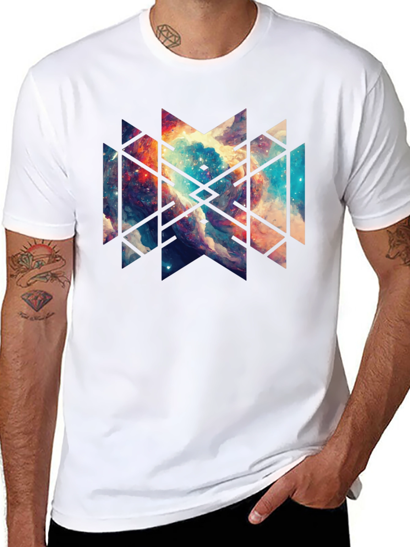 Geometric Galaxy Black Tee - Modern Graphic Design