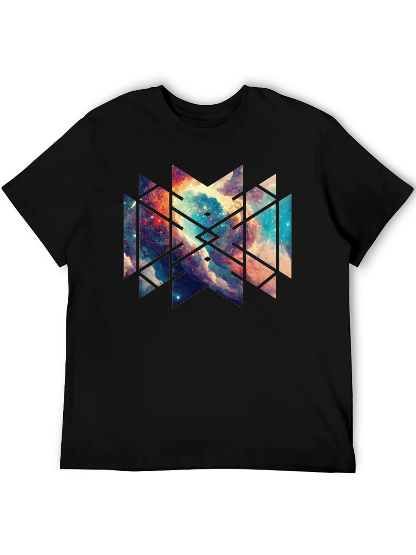 Geometric Galaxy Black Tee - Modern Graphic Design