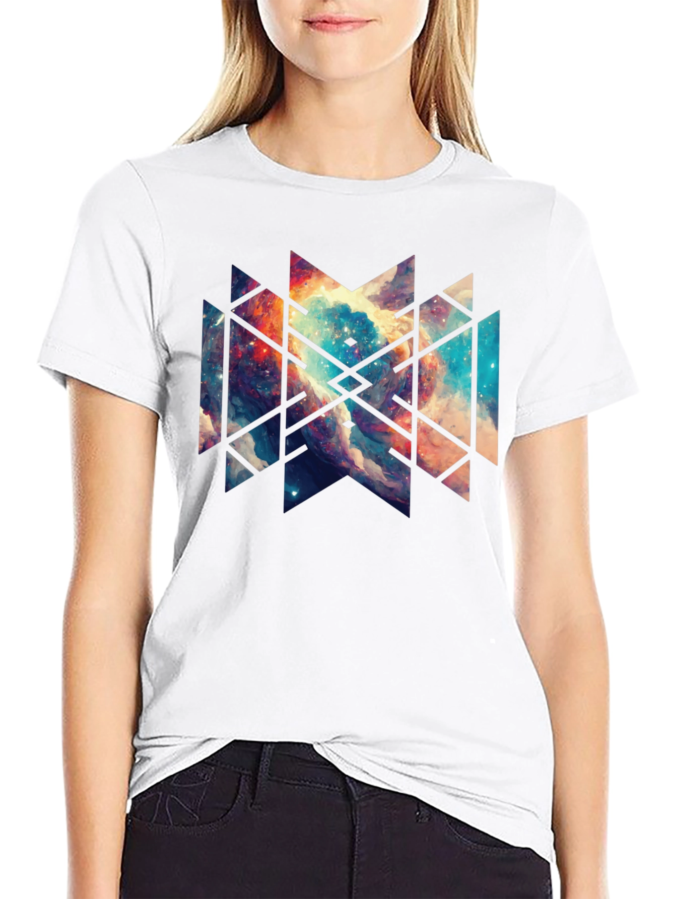 Geometric Galaxy Black Tee - Modern Graphic Design