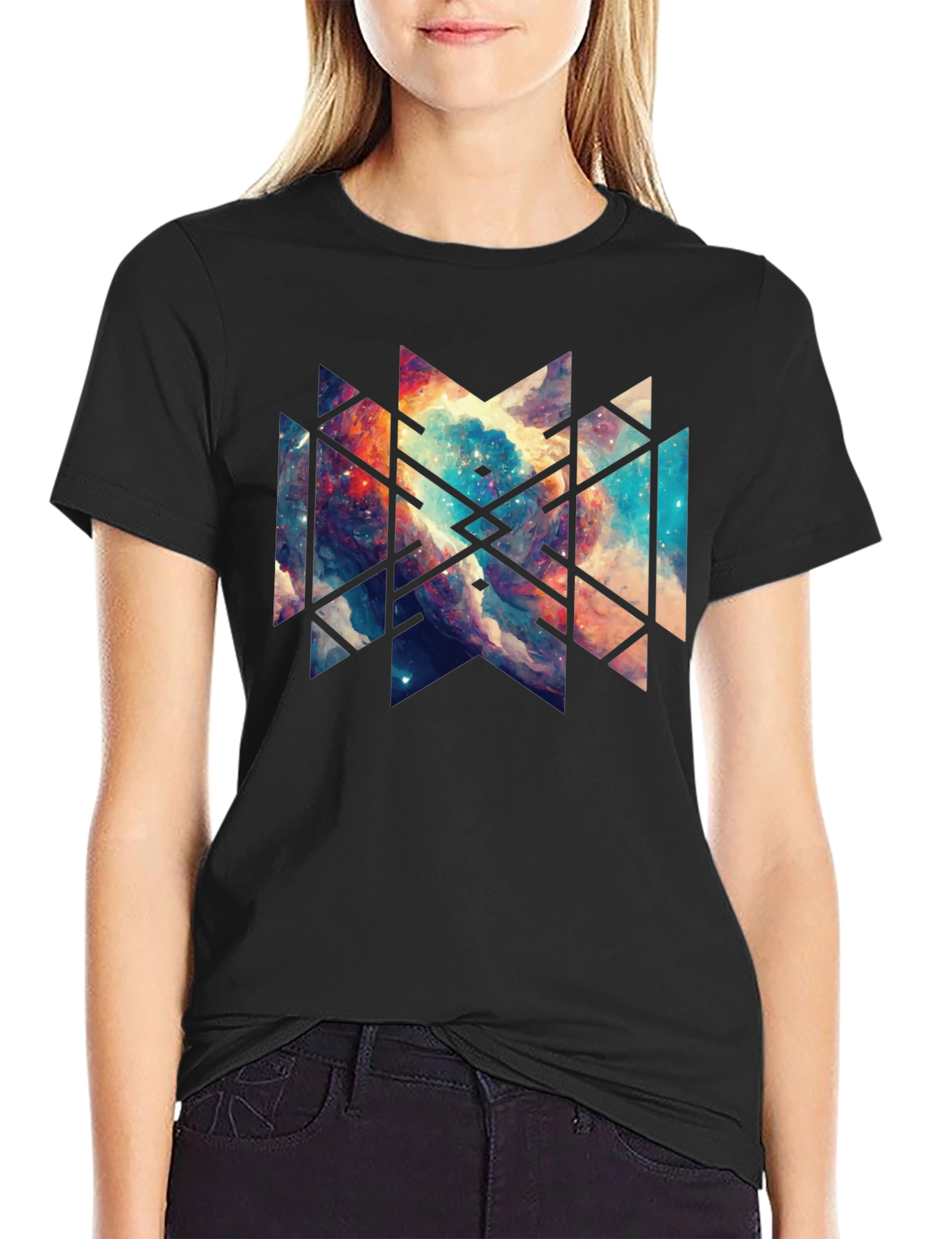 Geometric Galaxy Black Tee - Modern Graphic Design