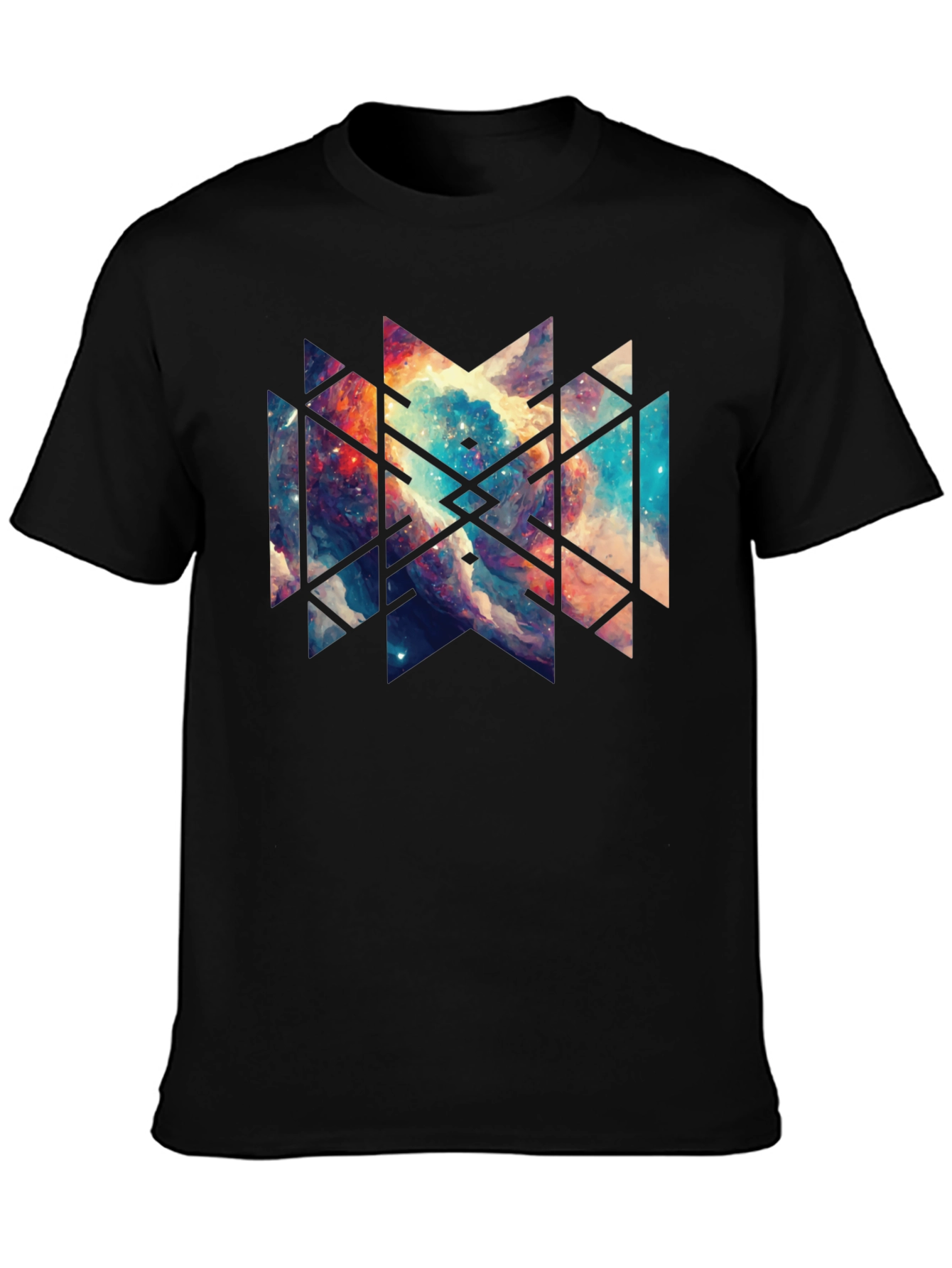 Geometric Galaxy Black Tee - Modern Graphic Design
