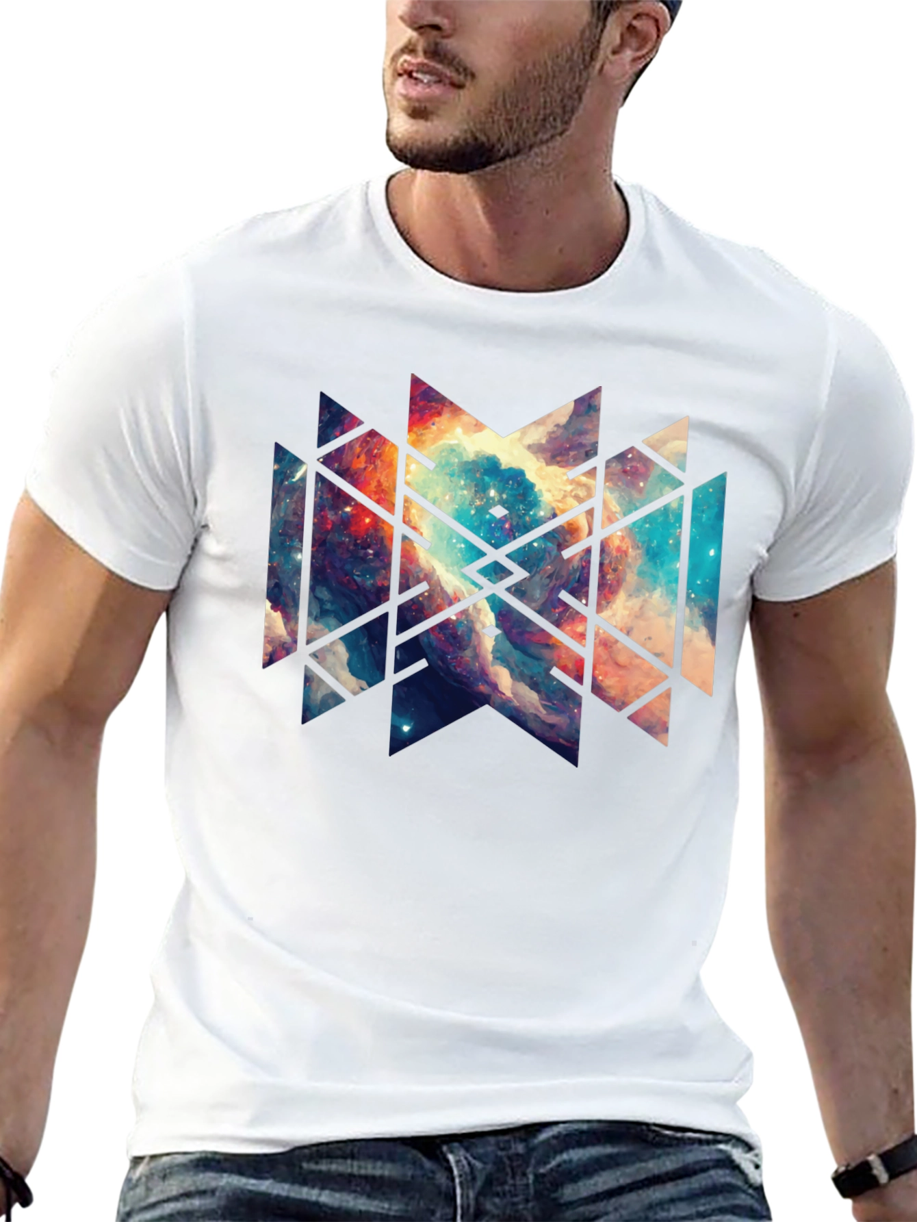Geometric Galaxy Black Tee - Modern Graphic Design