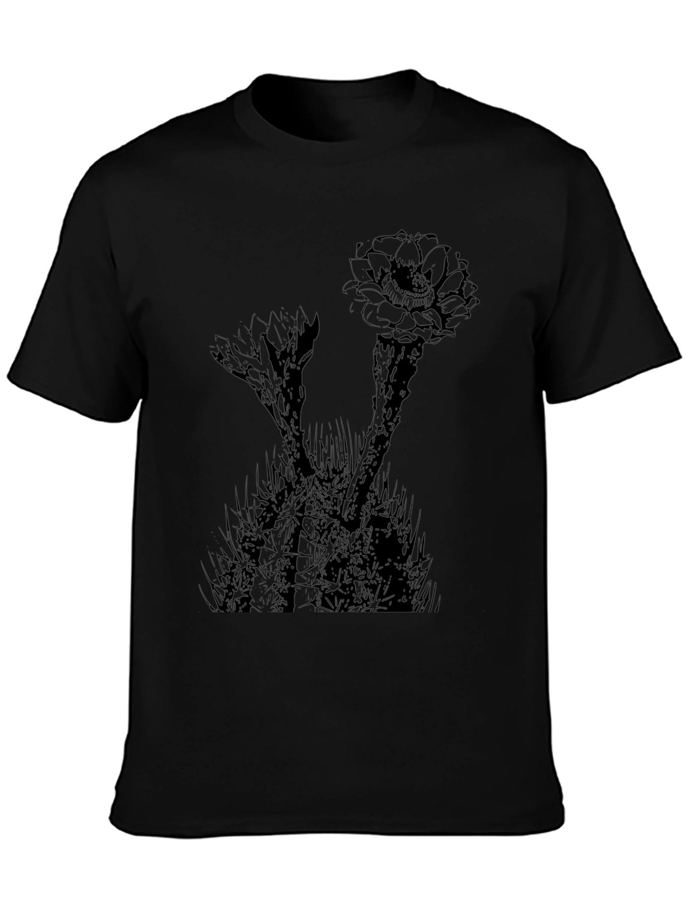 Cactus Flower Graphic Print Black T-Shirt