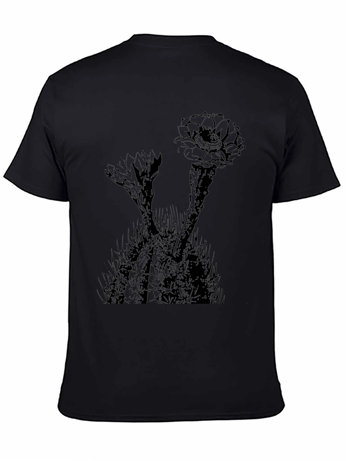 Cactus Flower Graphic Print Black T-Shirt