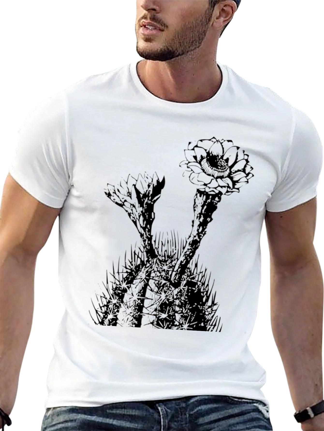 Cactus Flower Graphic Print Black T-Shirt