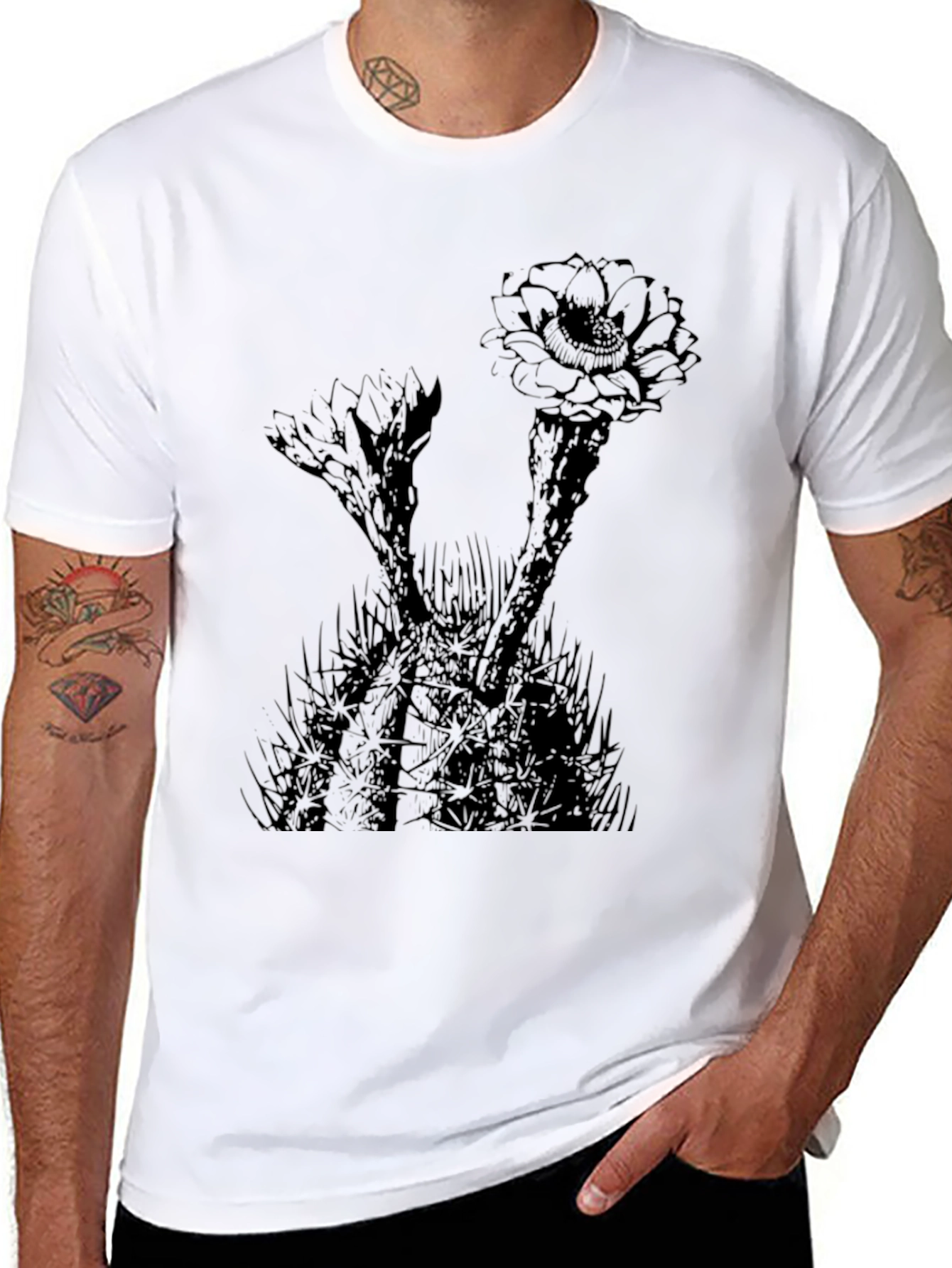 Cactus Flower Graphic Print Black T-Shirt
