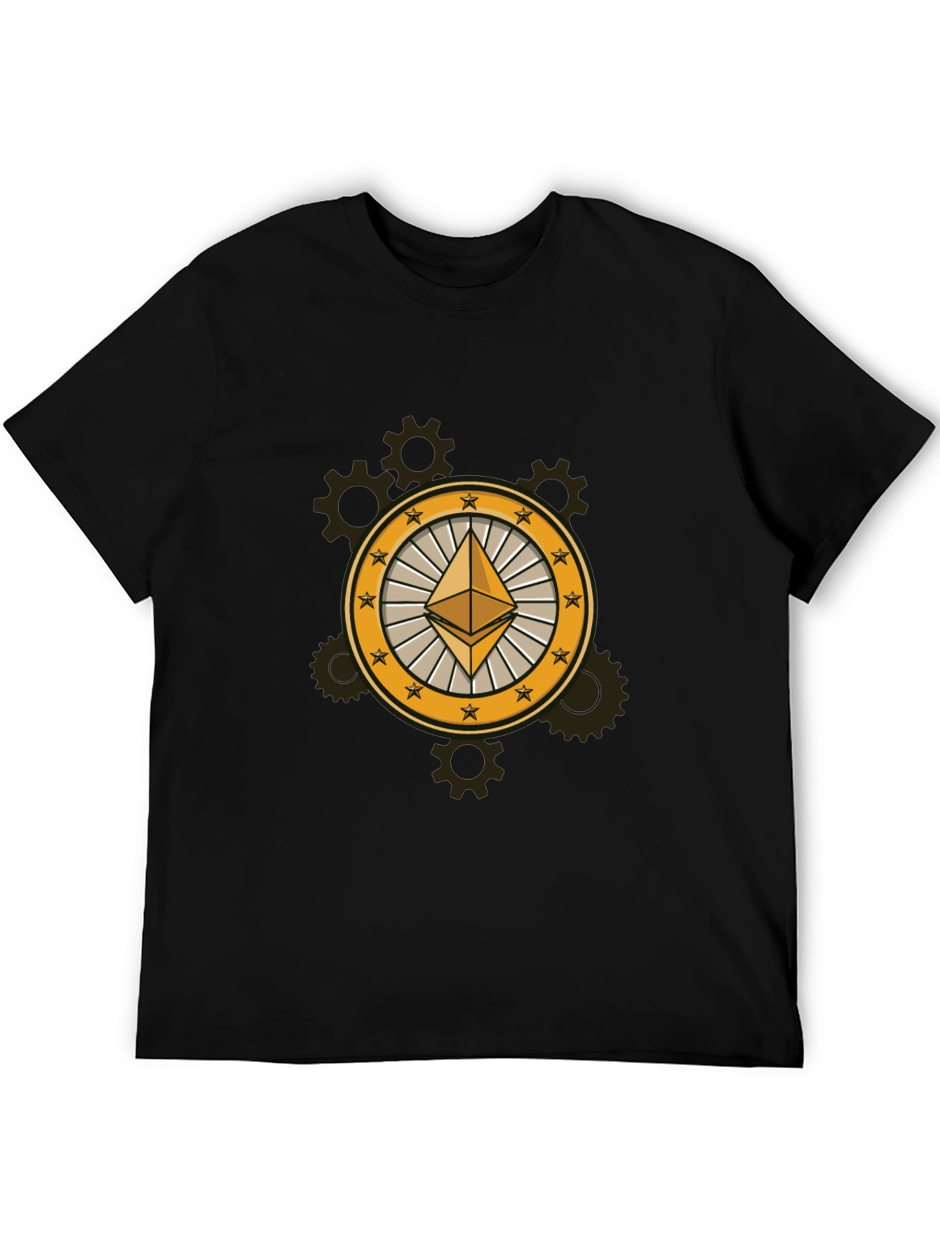 Ethereum Crypto Black T-Shirt with Gear Design