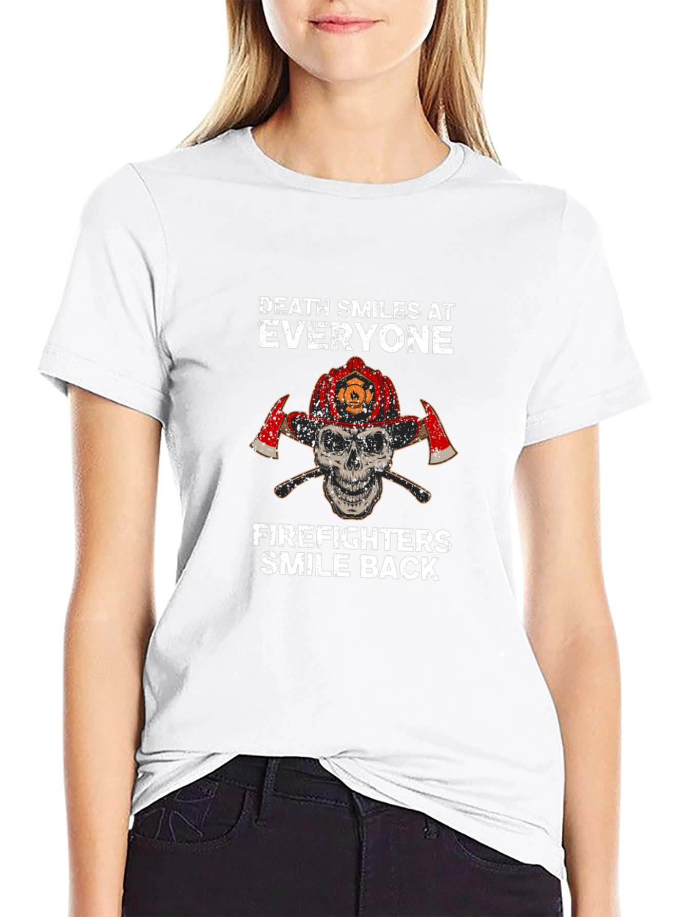 Firefighter Skull Graphic T-Shirt - Death Smiles Back