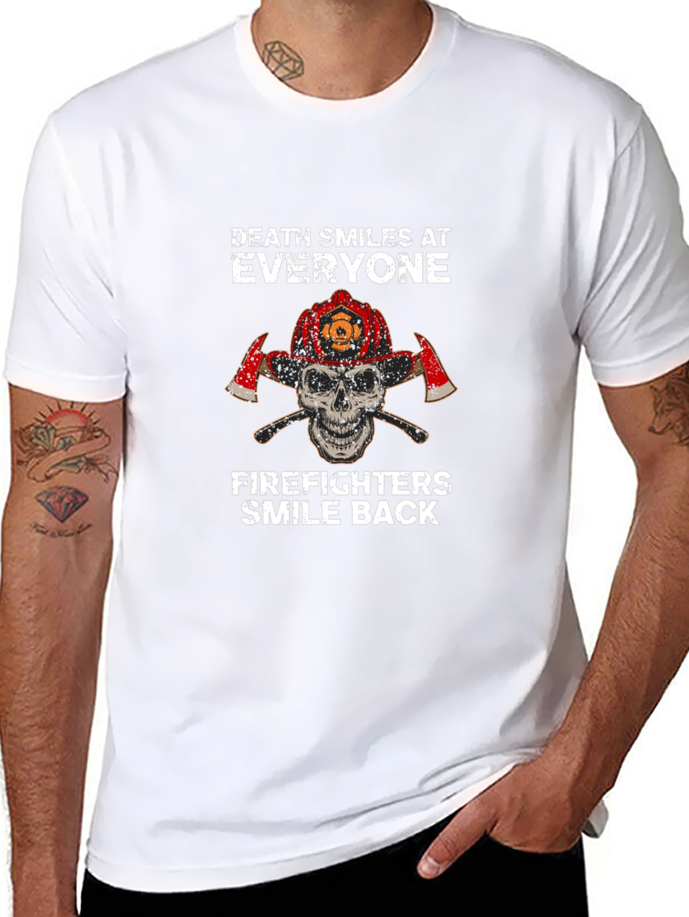 Firefighter Skull Graphic T-Shirt - Death Smiles Back