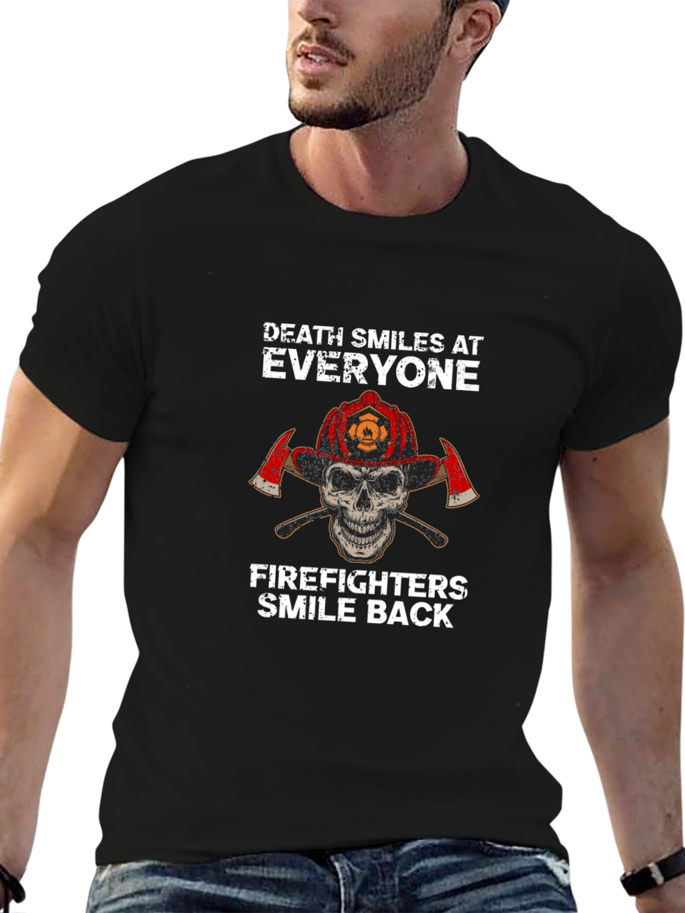 Firefighter Skull Graphic T-Shirt - Death Smiles Back