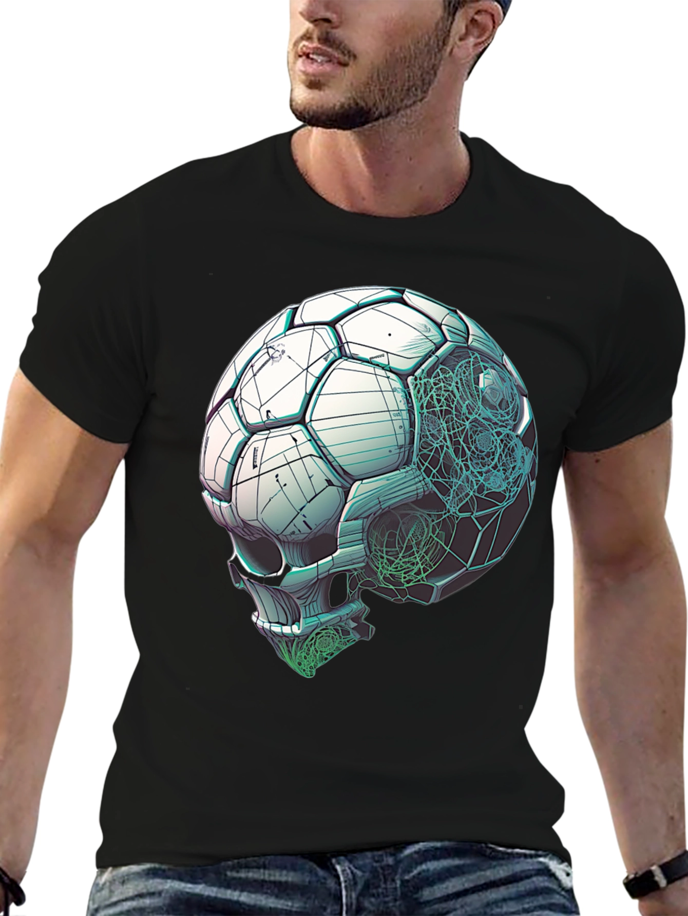Soccer Ball Skull Graphic Tee - Unique Design