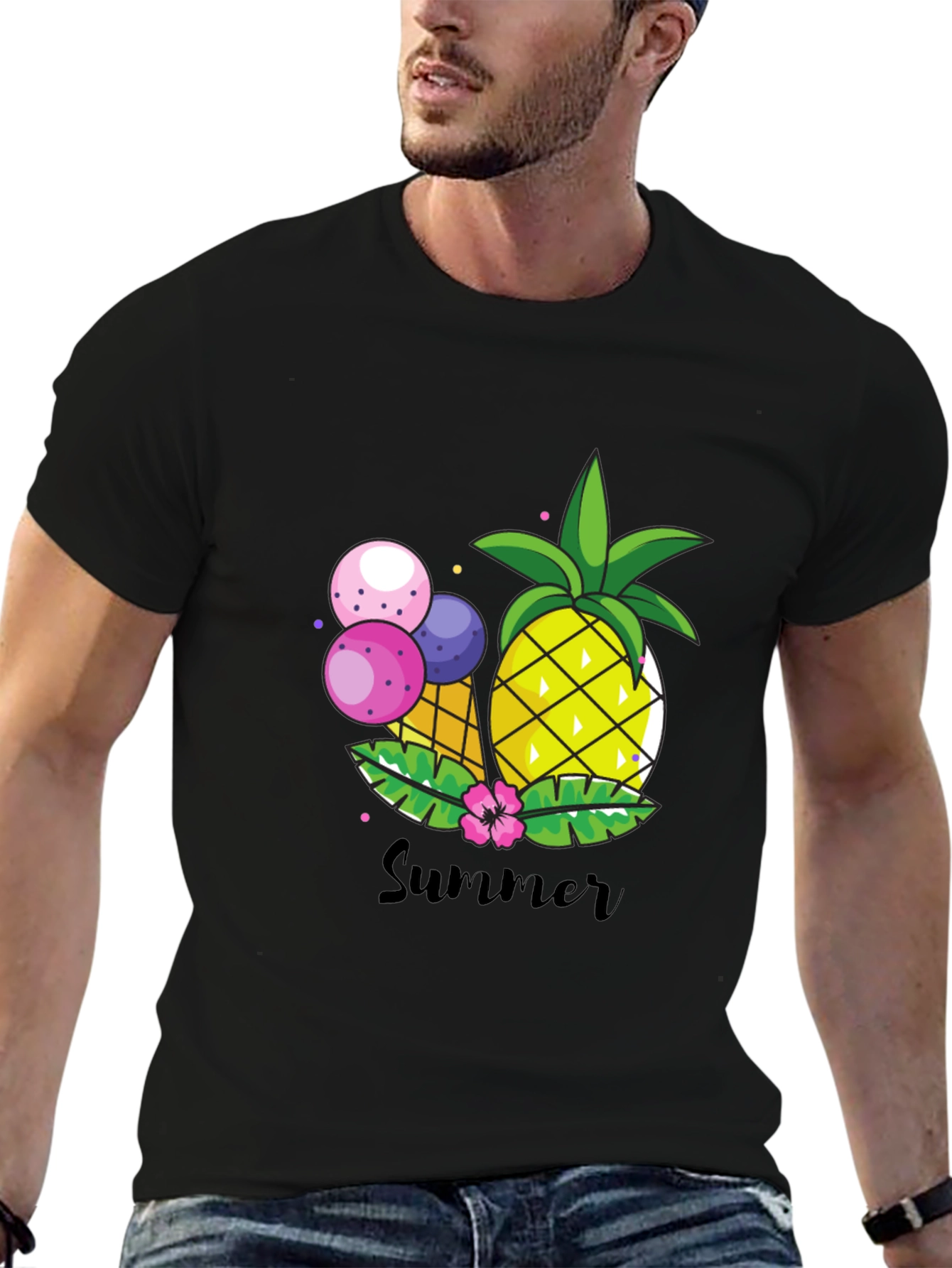 Summer Pineapple Graphic Print Crewneck T-Shirt