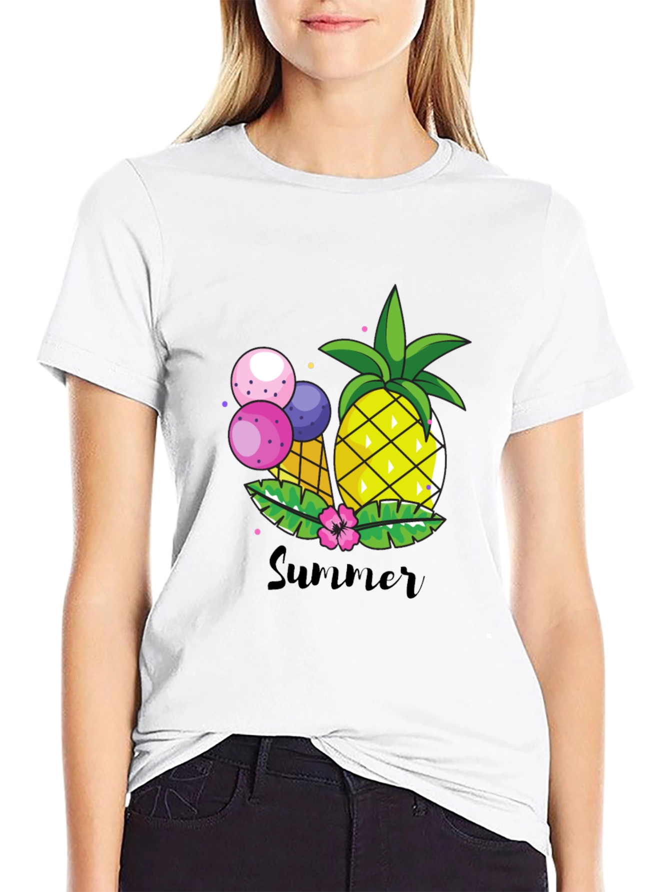 Summer Pineapple Graphic Print Crewneck T-Shirt