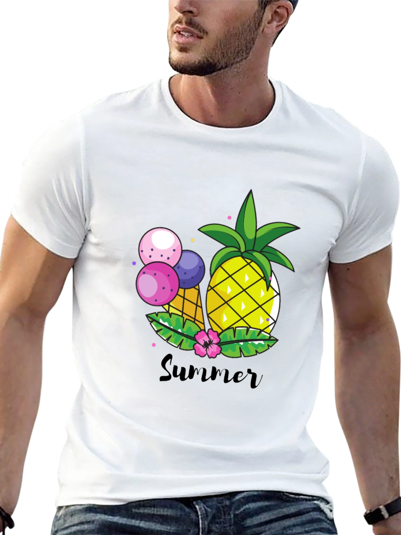 Summer Pineapple Graphic Print Crewneck T-Shirt