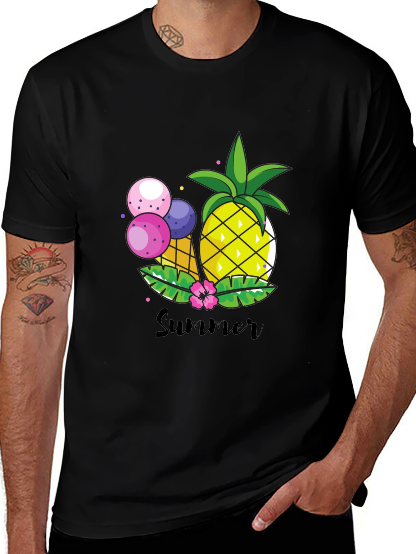 Summer Pineapple Graphic Print Crewneck T-Shirt