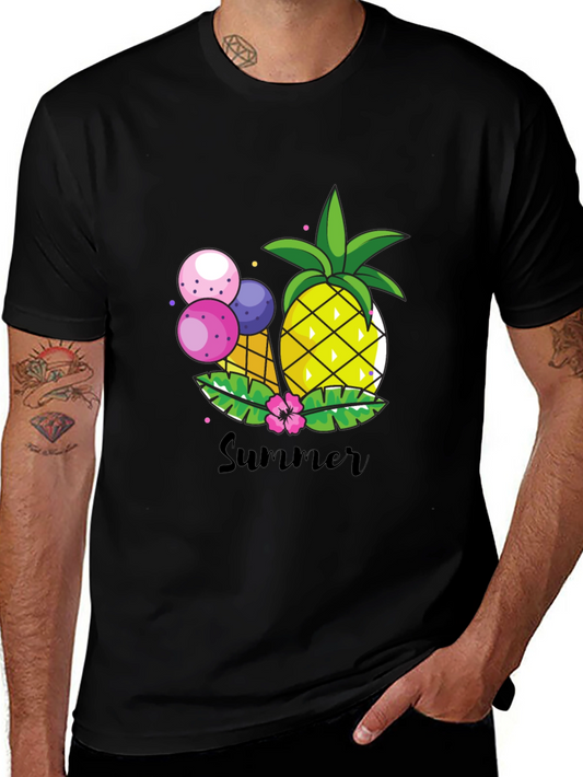Summer Pineapple Graphic Print Crewneck T-Shirt