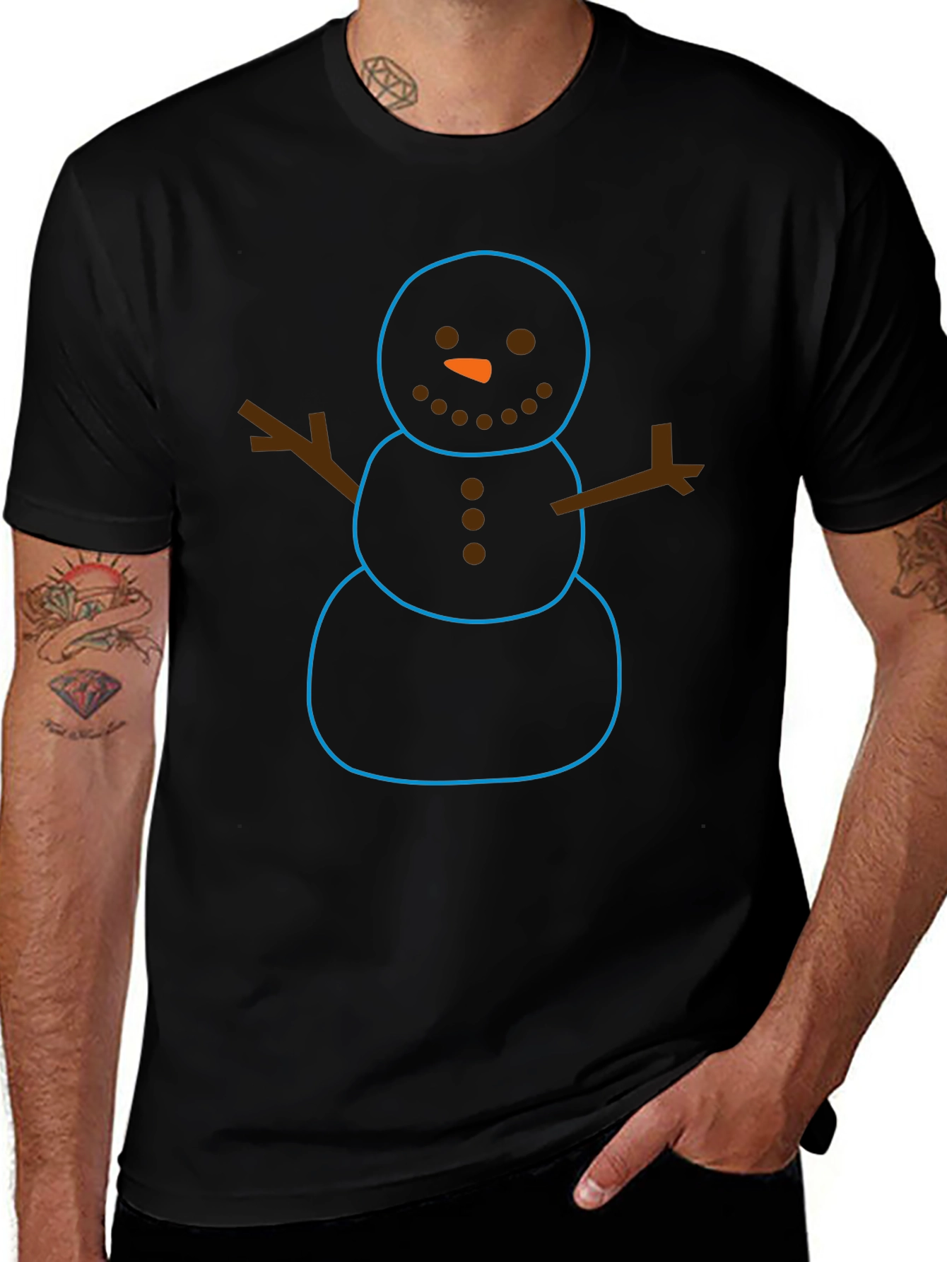 Whimsical Snowman Graphic Tee - Black