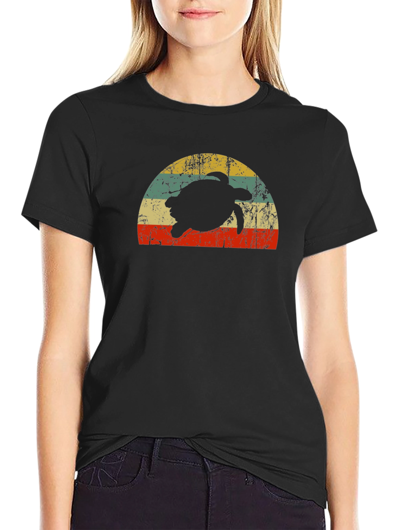 Retro Turtle Sunset T-Shirt - Black