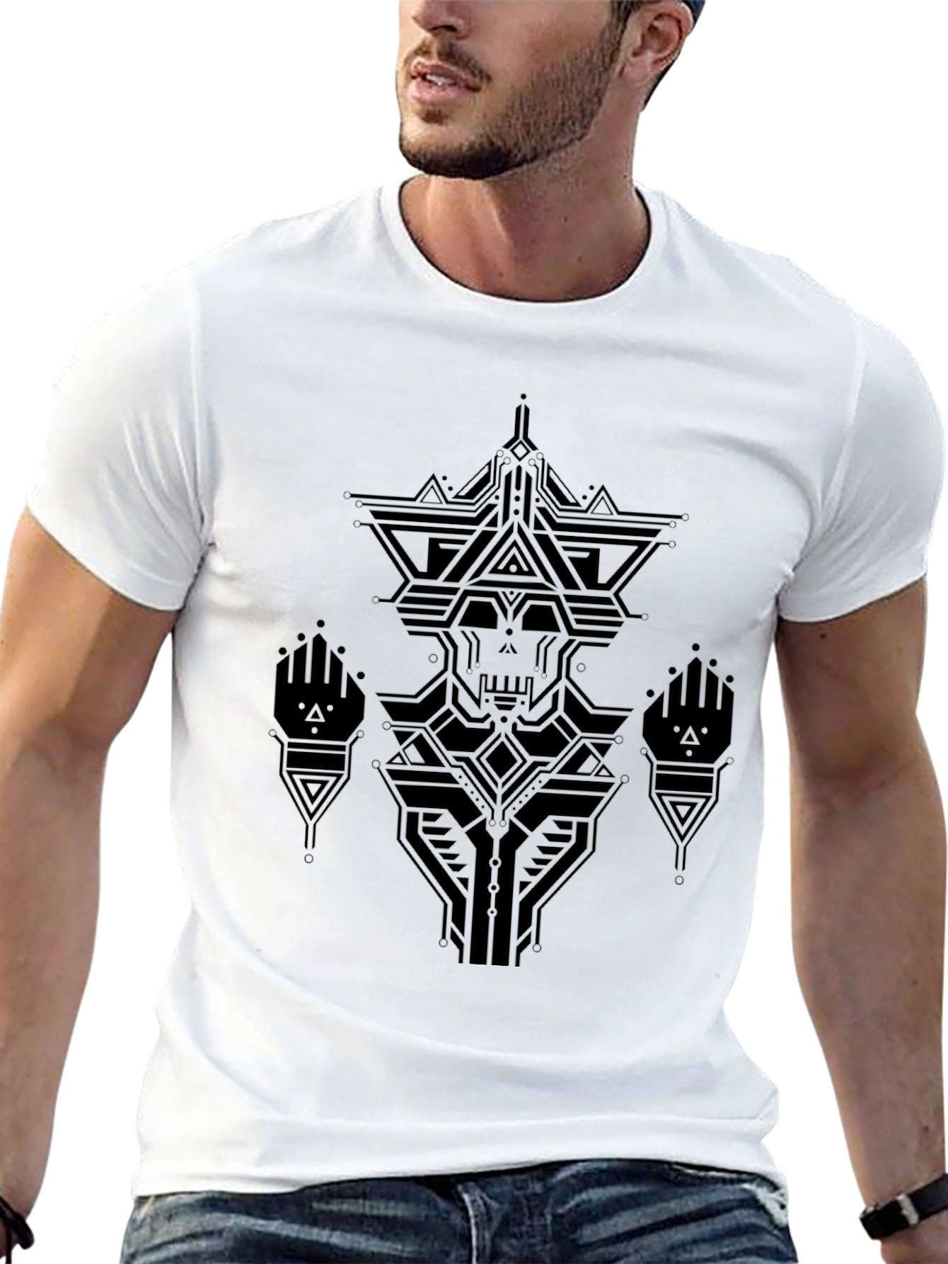 Geometric Skull Graphic Black T-Shirt