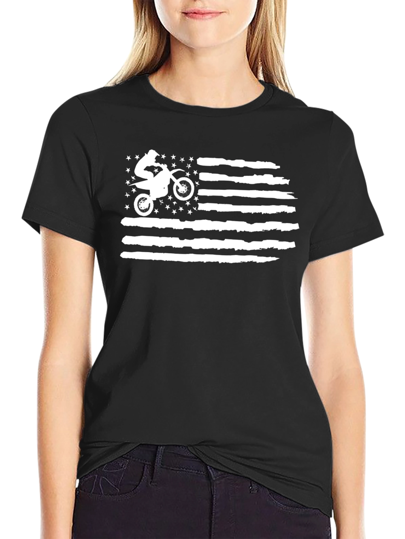 Motorcycle American Flag Graphic T-Shirt