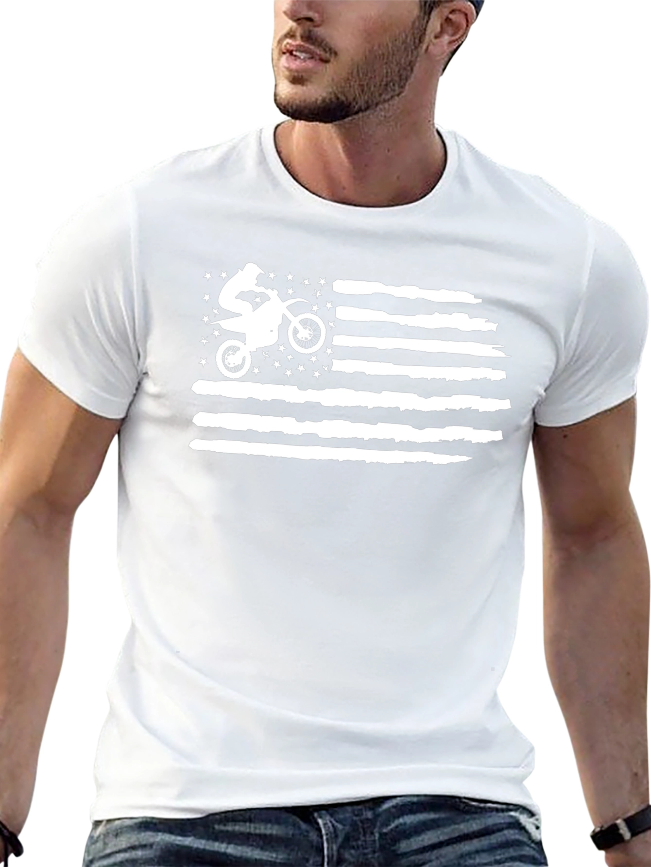 Motorcycle American Flag Graphic T-Shirt