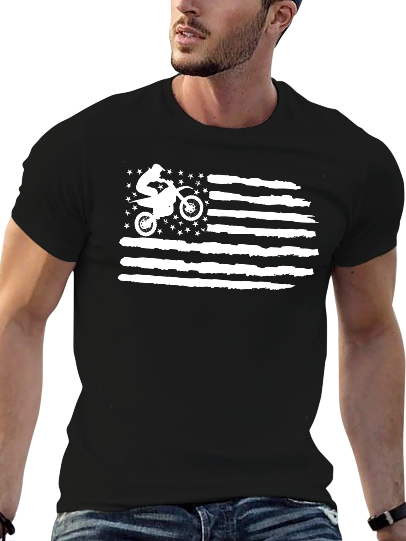 Motorcycle American Flag Graphic T-Shirt