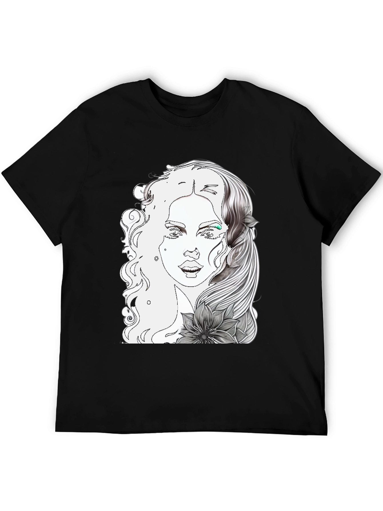 Woman Portrait Graphic Tee - Cool Black T-Shirt