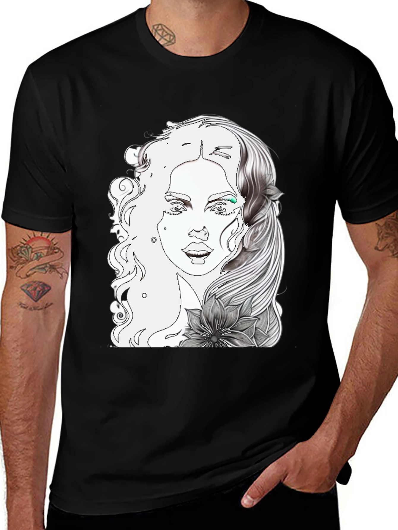 Woman Portrait Graphic Tee - Cool Black T-Shirt
