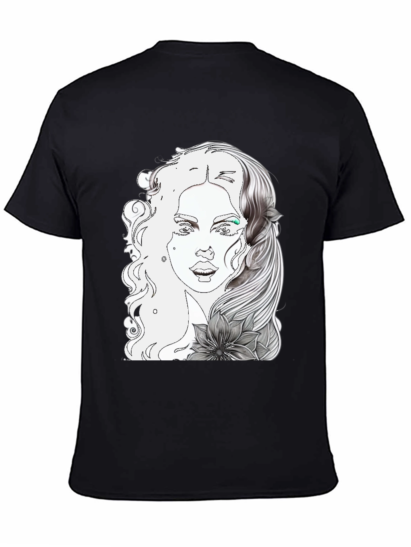 Woman Portrait Graphic Tee - Cool Black T-Shirt