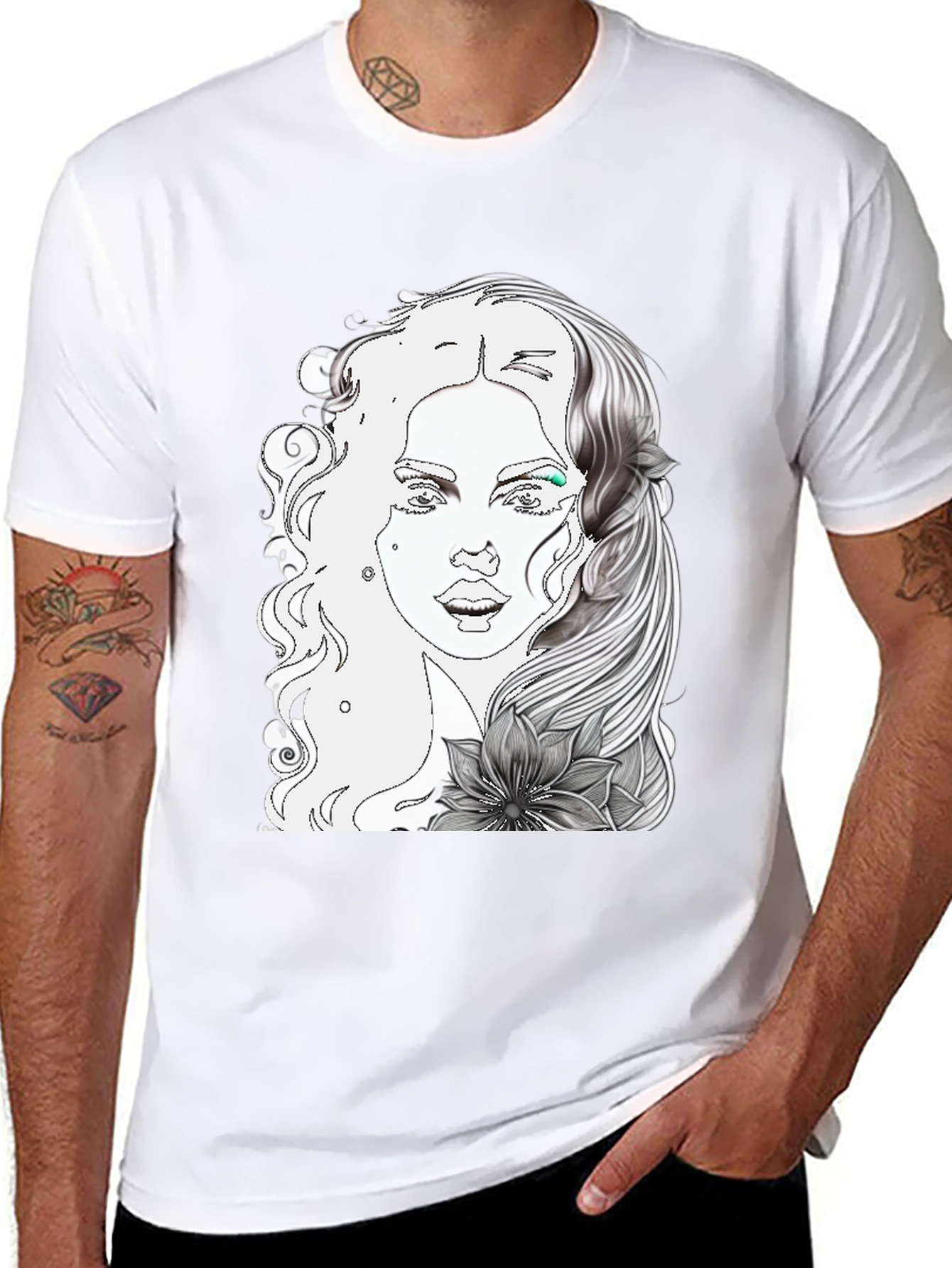 Woman Portrait Graphic Tee - Cool Black T-Shirt