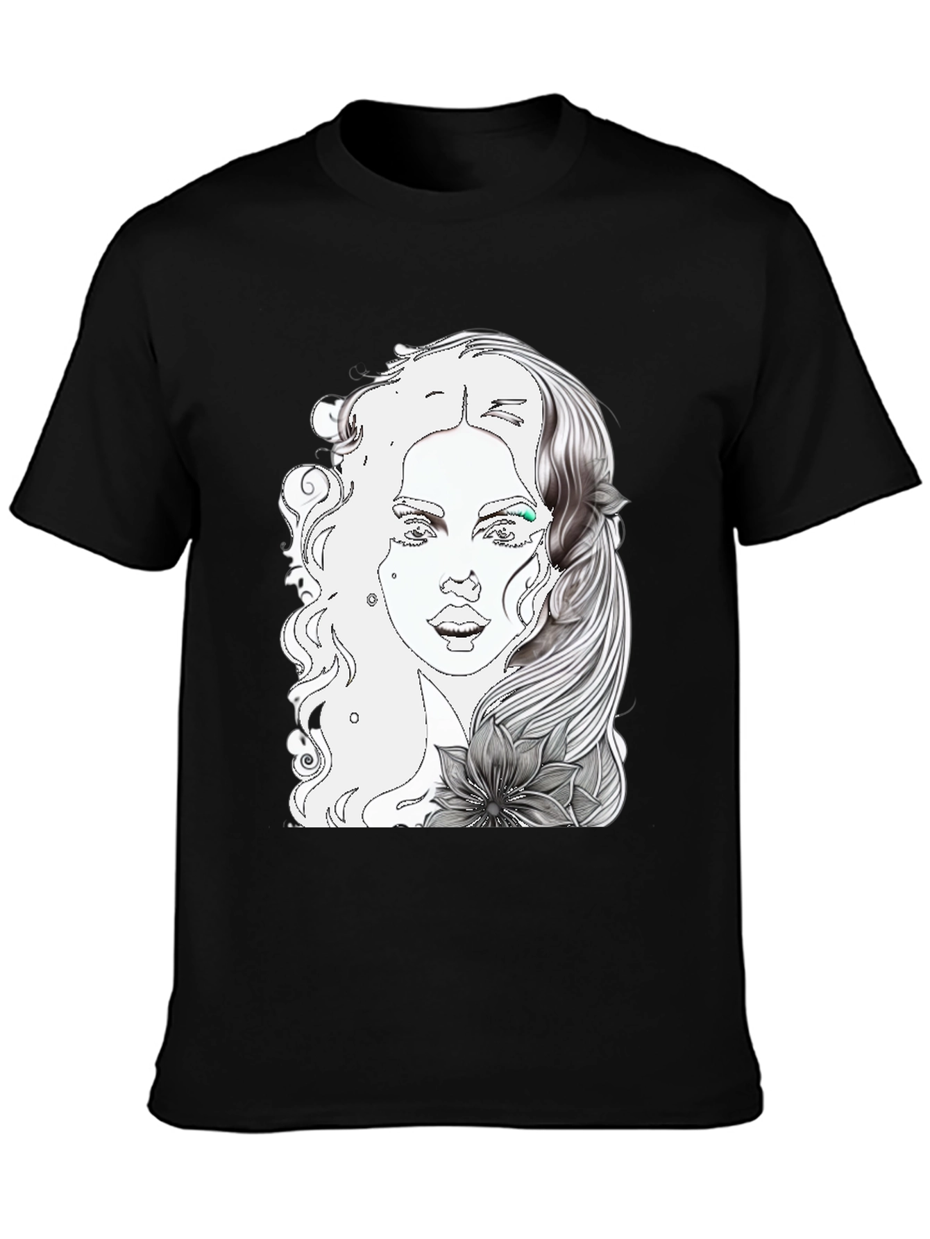 Woman Portrait Graphic Tee - Cool Black T-Shirt