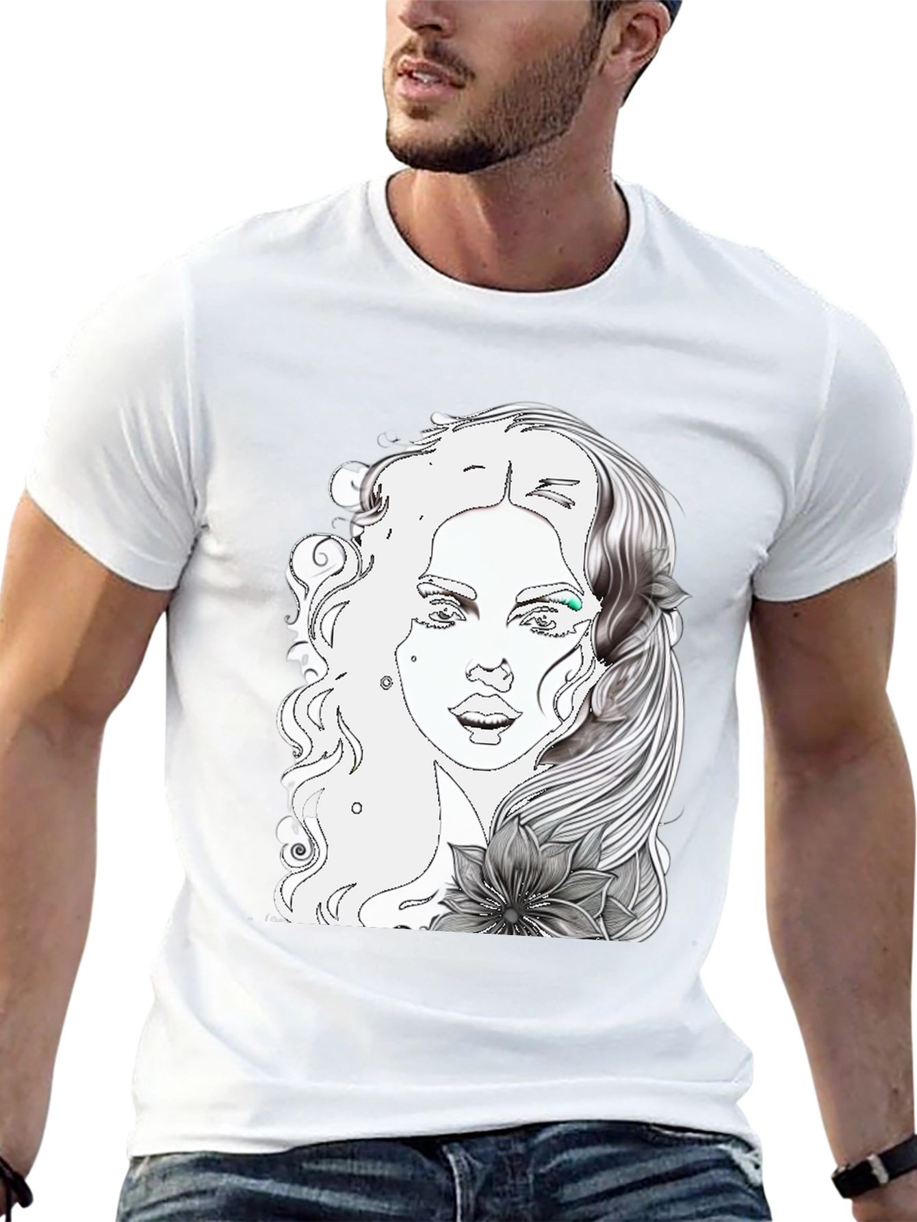 Woman Portrait Graphic Tee - Cool Black T-Shirt