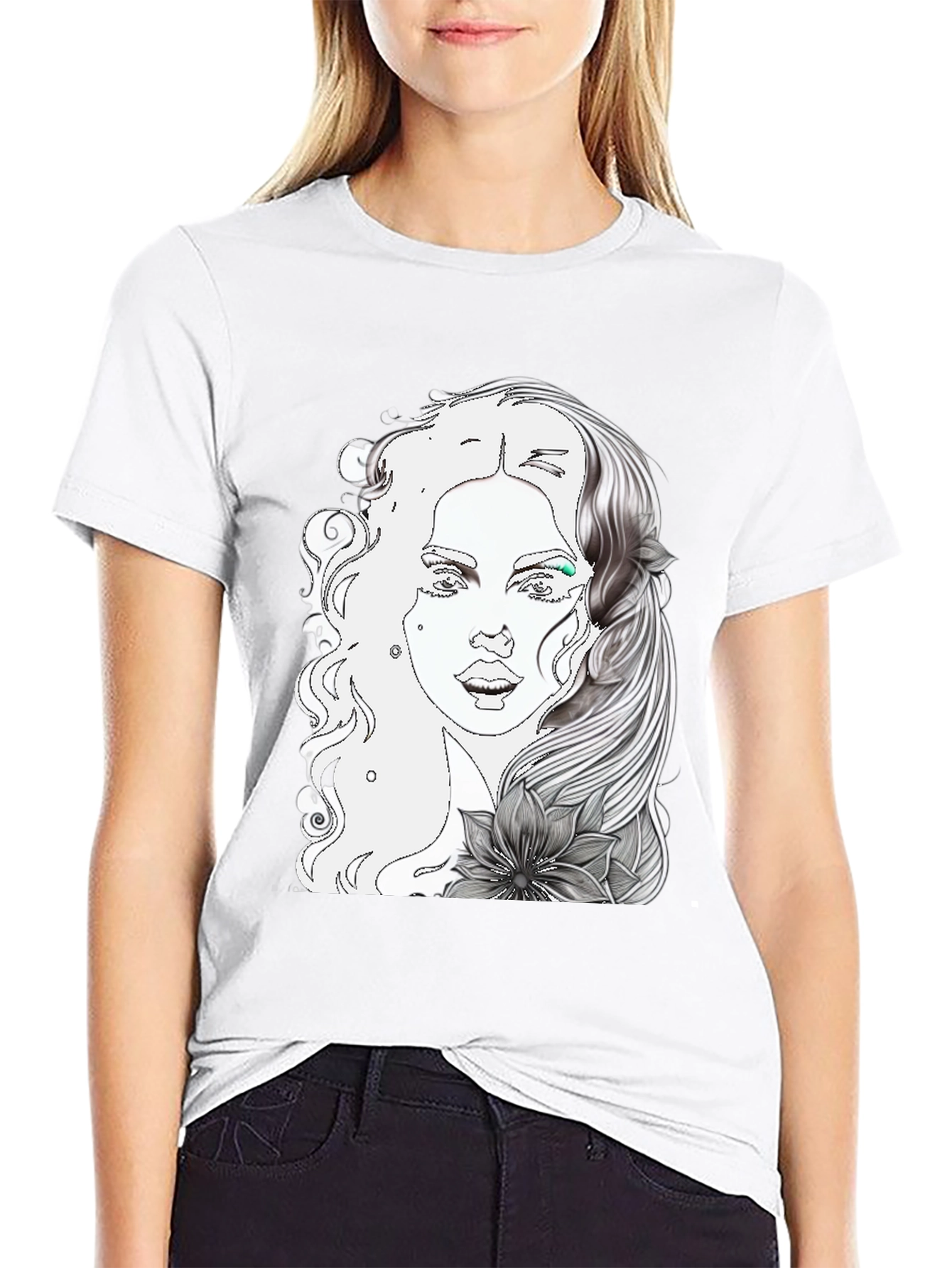 Woman Portrait Graphic Tee - Cool Black T-Shirt