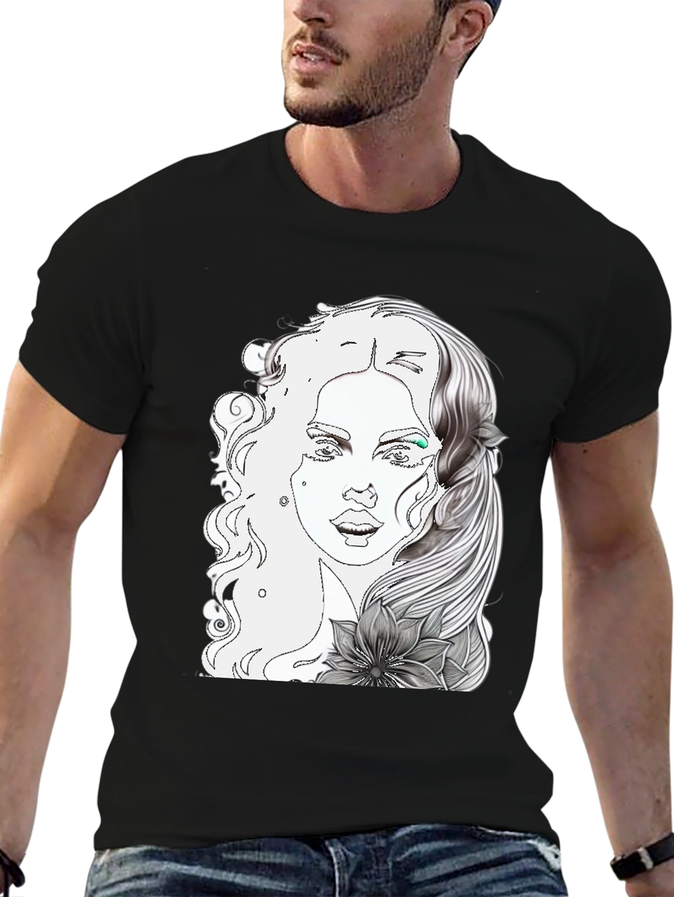 Woman Portrait Graphic Tee - Cool Black T-Shirt
