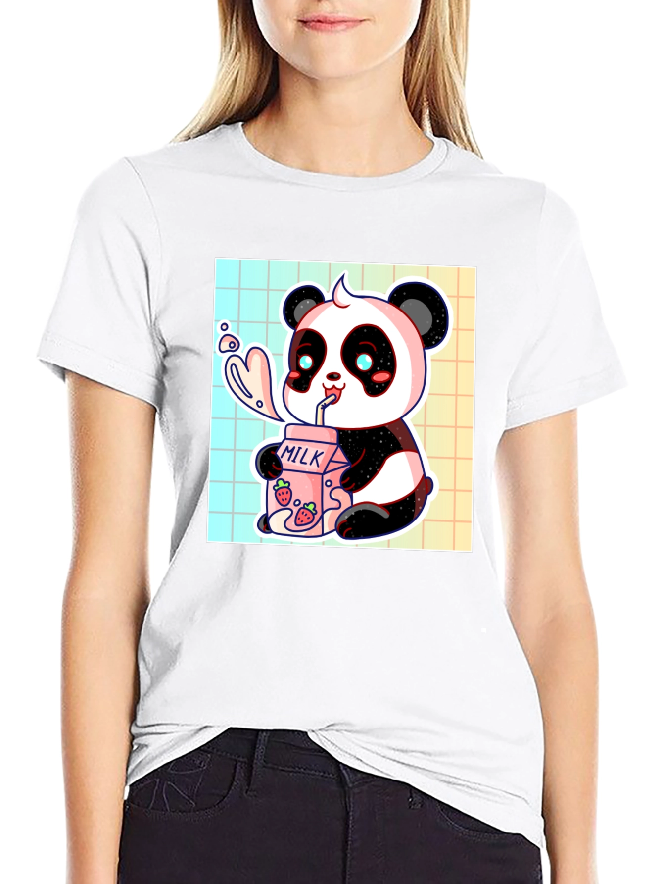 Cute Panda Milk T-Shirt - Kawaii Style