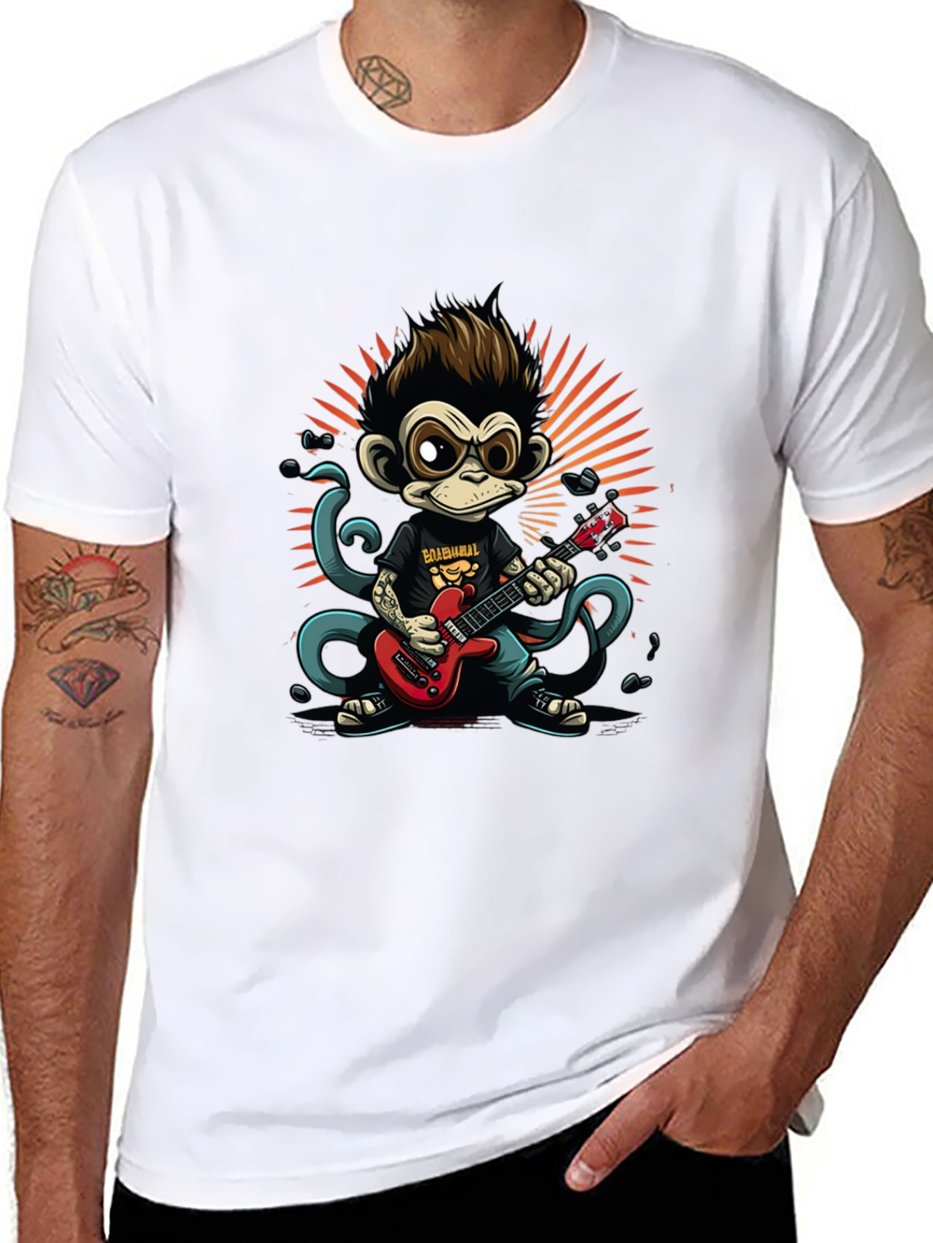 Cool Monkey Guitarist Graphic Tee - Rock On!