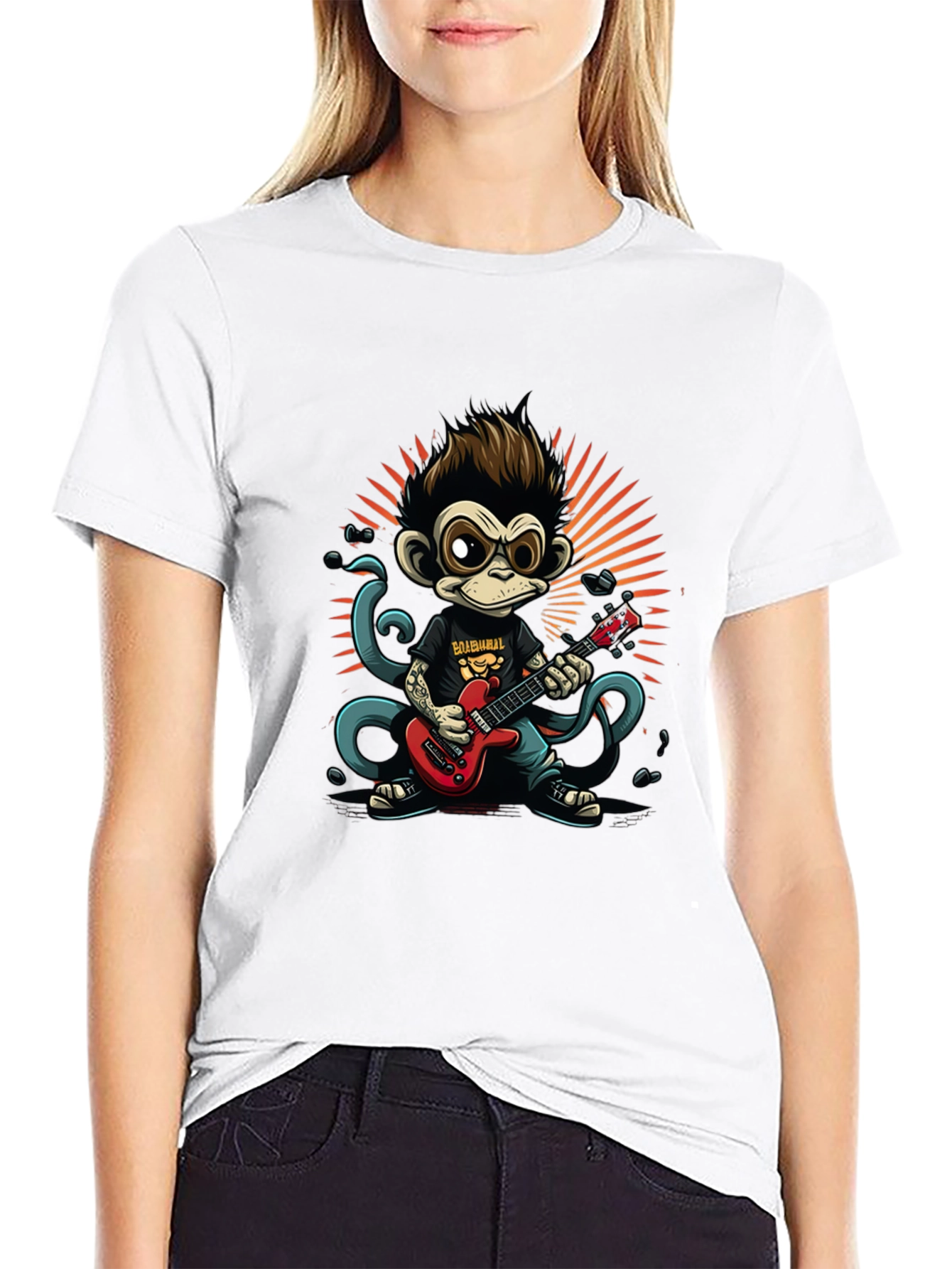 Cool Monkey Guitarist Graphic Tee - Rock On!