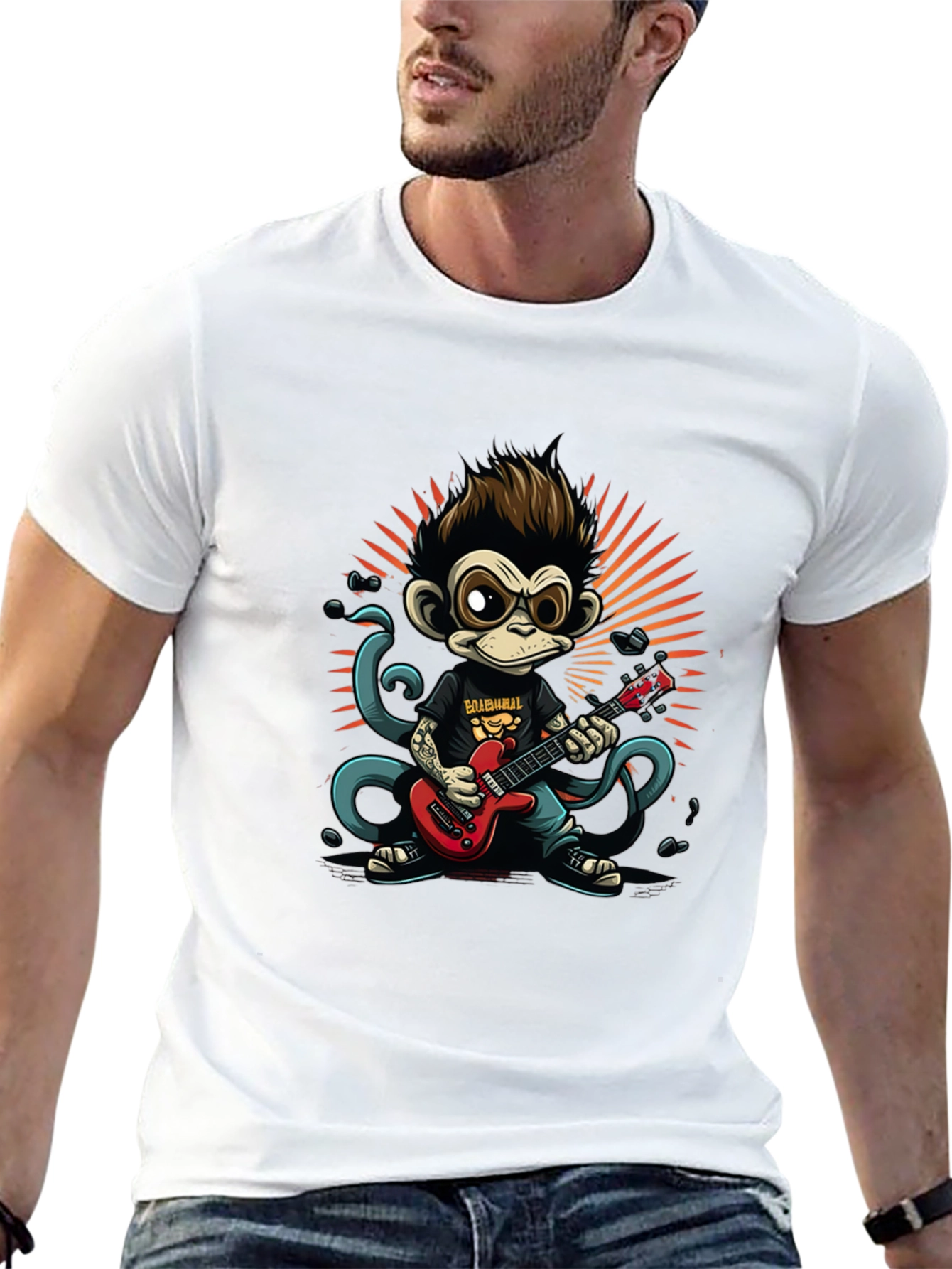 Cool Monkey Guitarist Graphic Tee - Rock On!