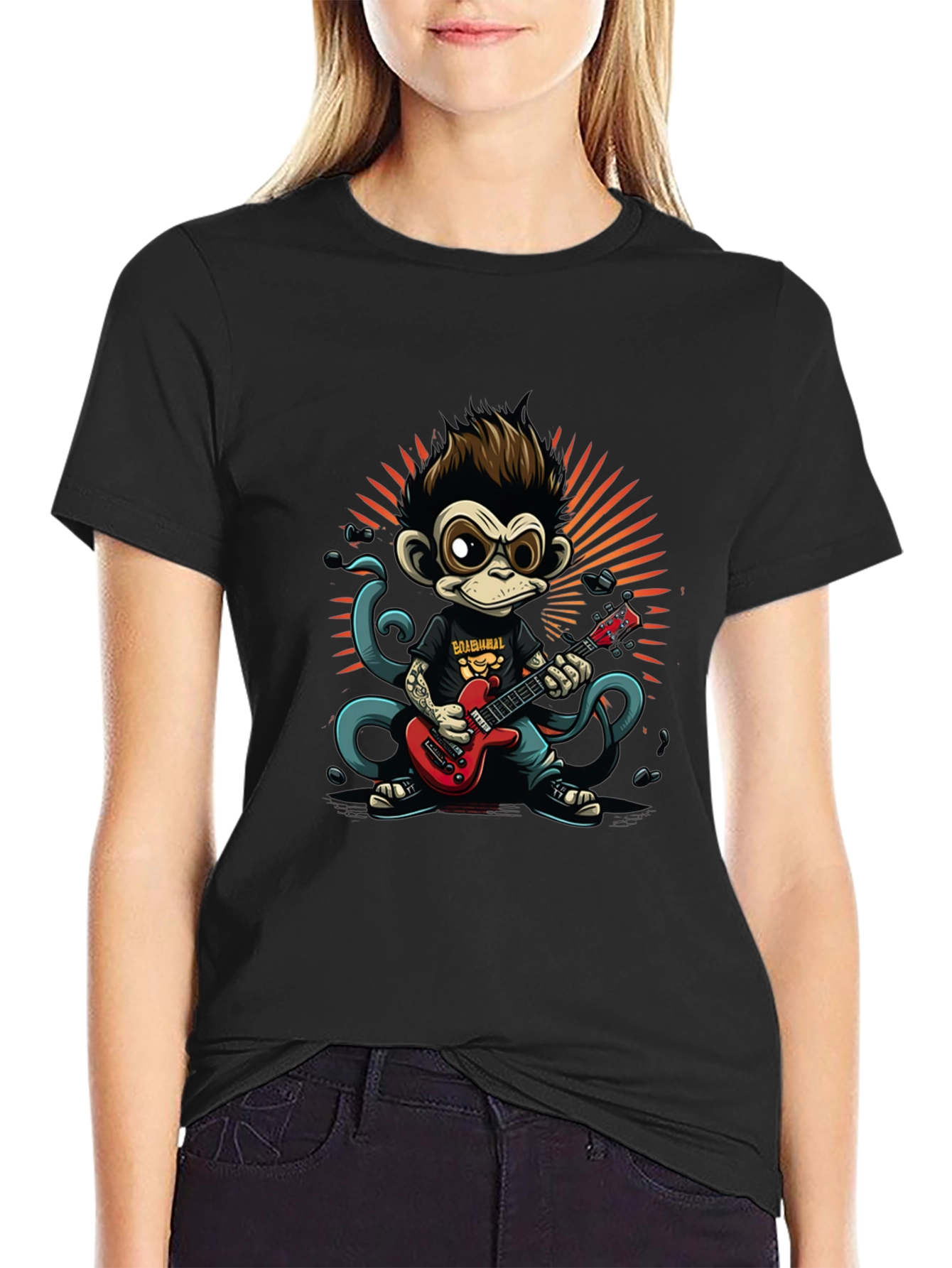 Cool Monkey Guitarist Graphic Tee - Rock On!