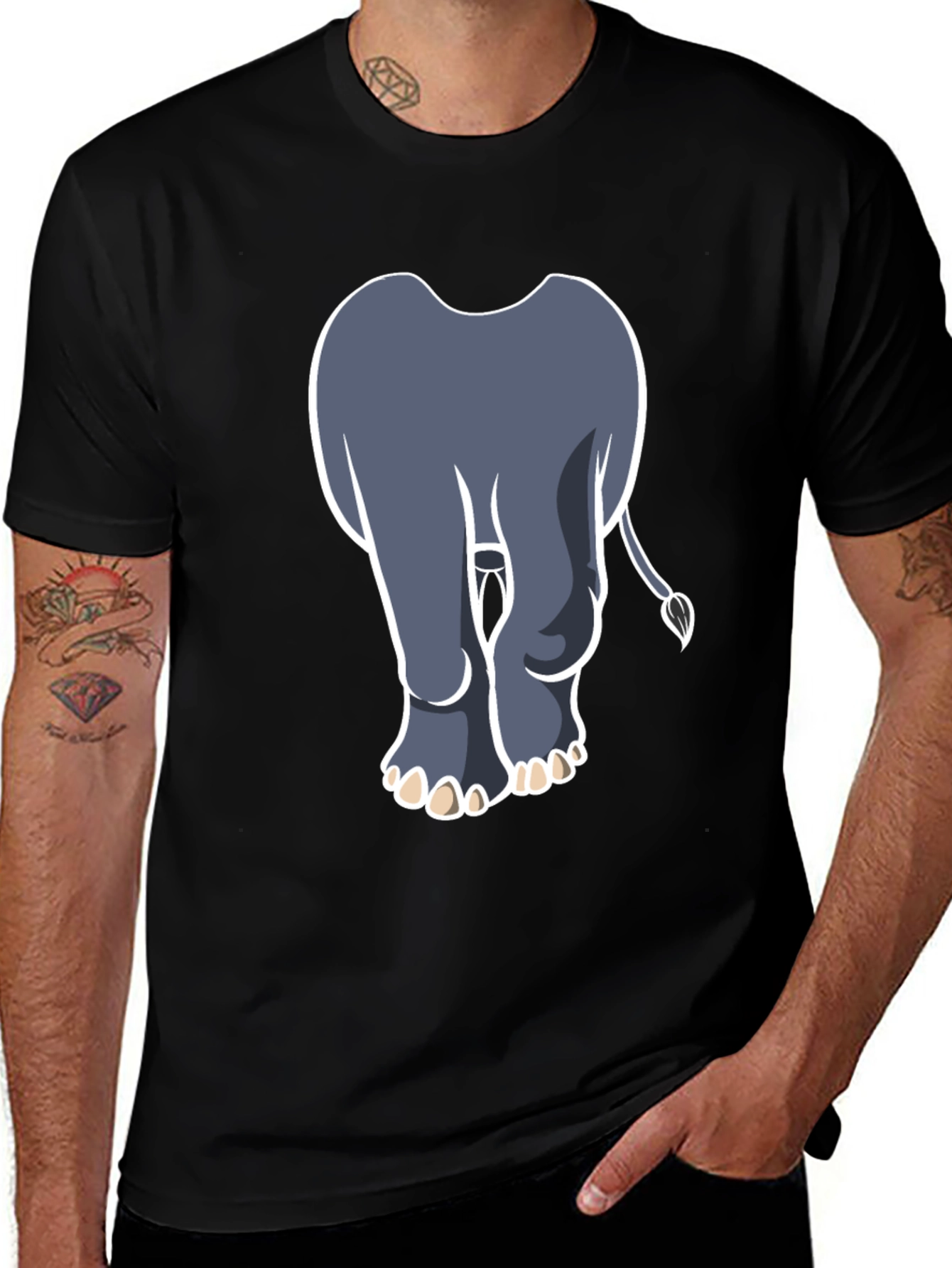 Elephant Rear View Graphic Tee - Black