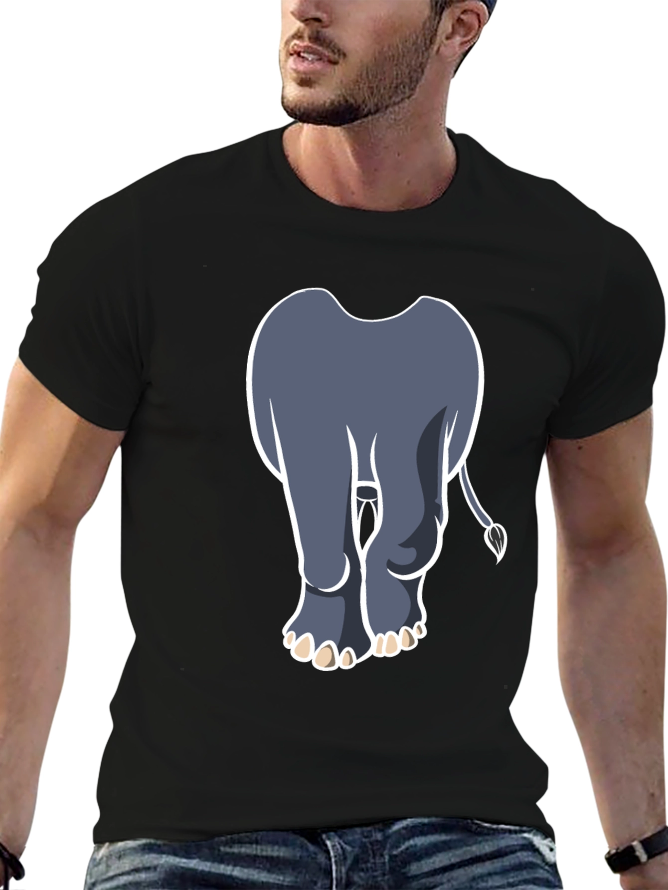 Elephant Rear View Graphic Tee - Black