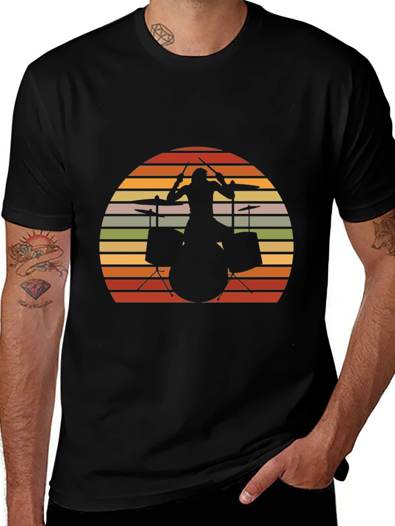 Drummer Sunset Graphic Tee - Retro Style