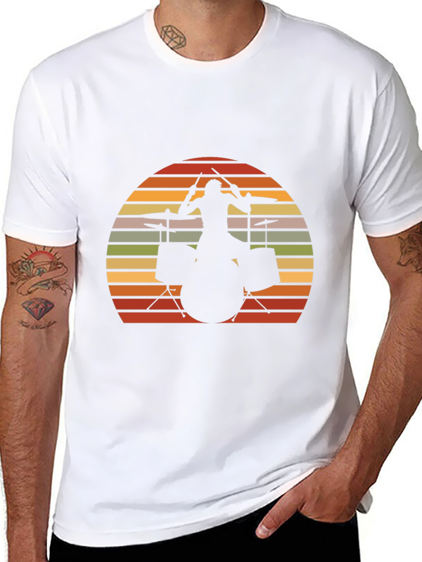 Drummer Sunset Graphic Tee - Retro Style